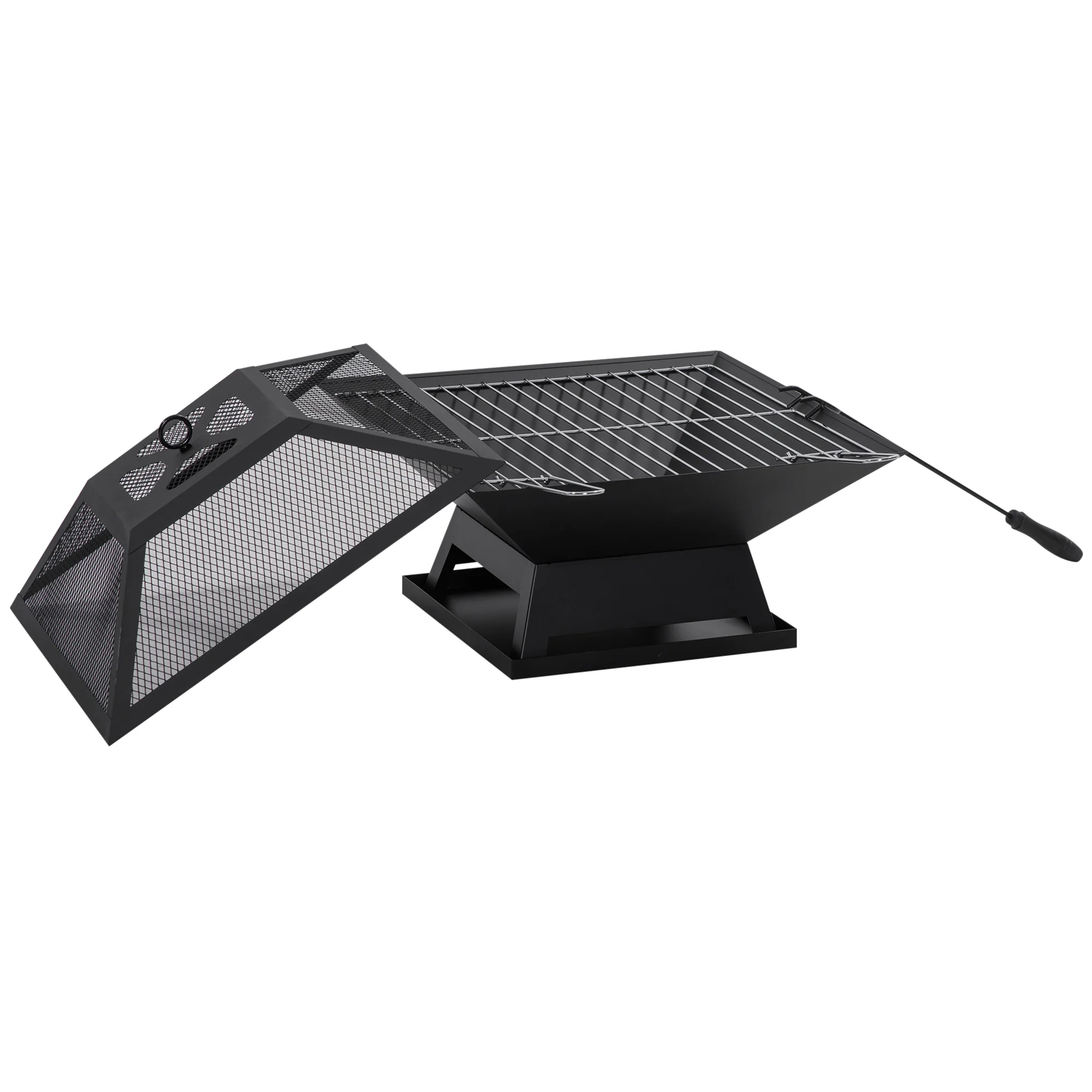Outsunny Brasero Exterior De Acero Con Protector De Chispas 45x45x34 Cm Negro