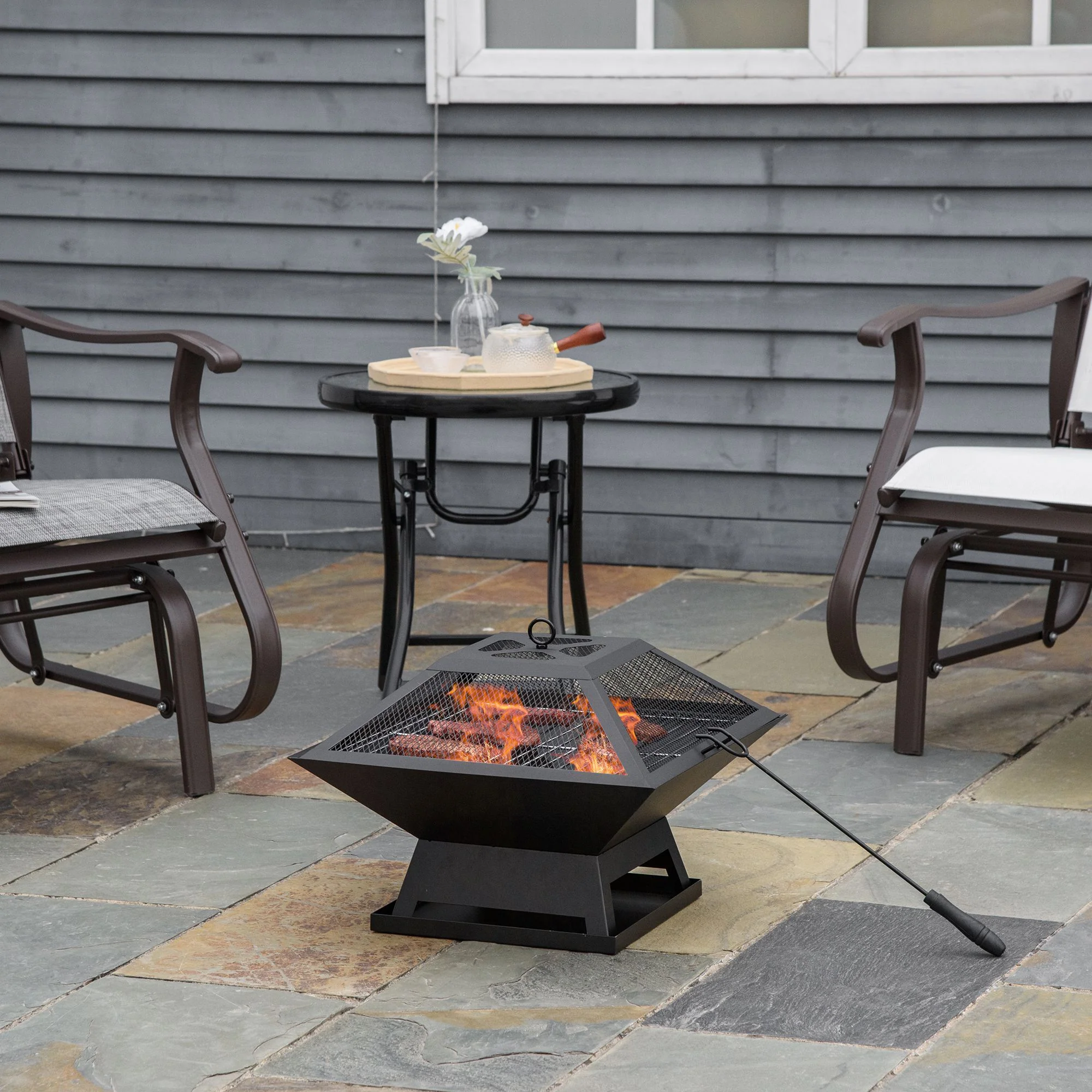 Outsunny Brasero Exterior De Acero Con Protector De Chispas 45x45x34 Cm Negro - Image 2