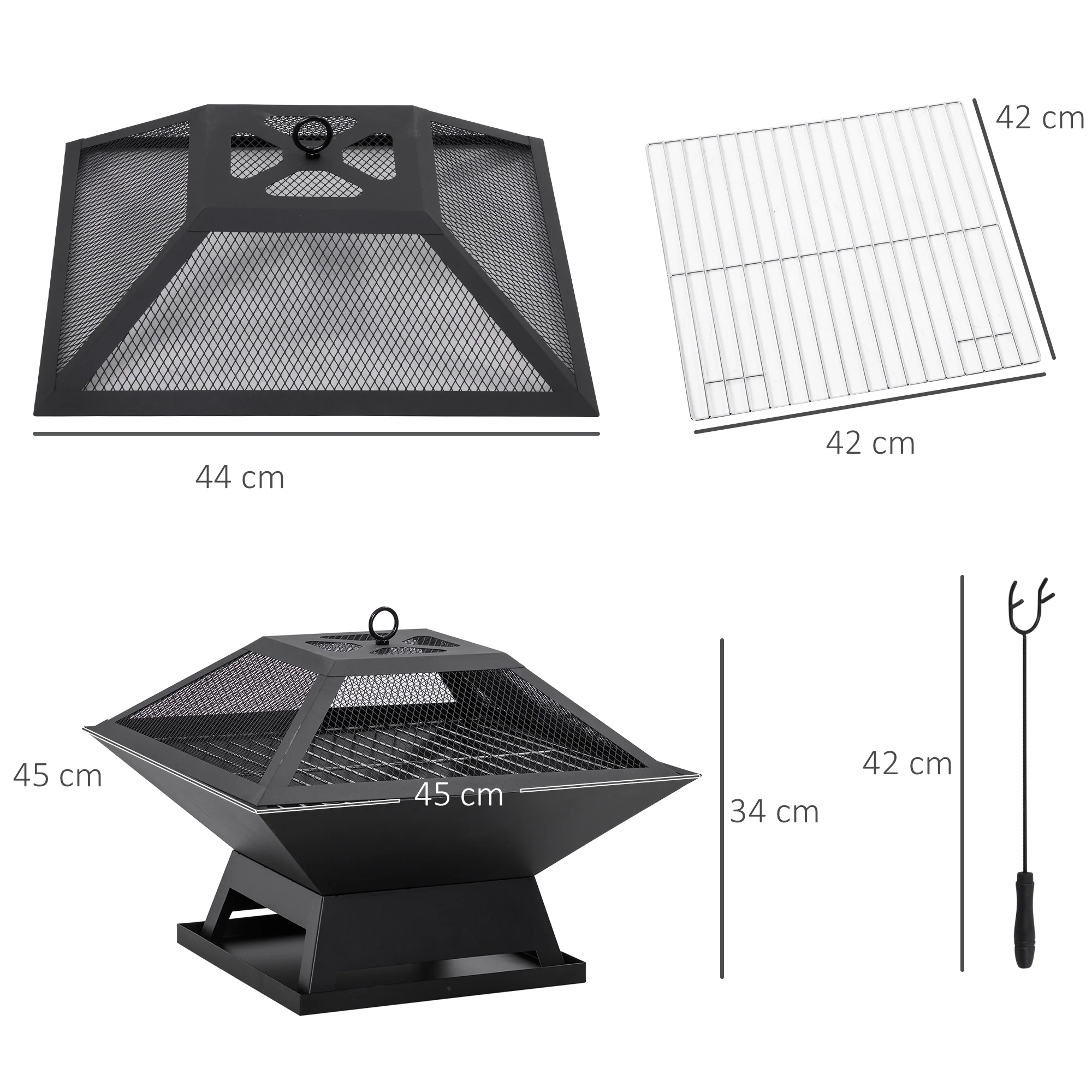 Outsunny Brasero Exterior De Acero Con Protector De Chispas 45x45x34 Cm Negro - Image 3