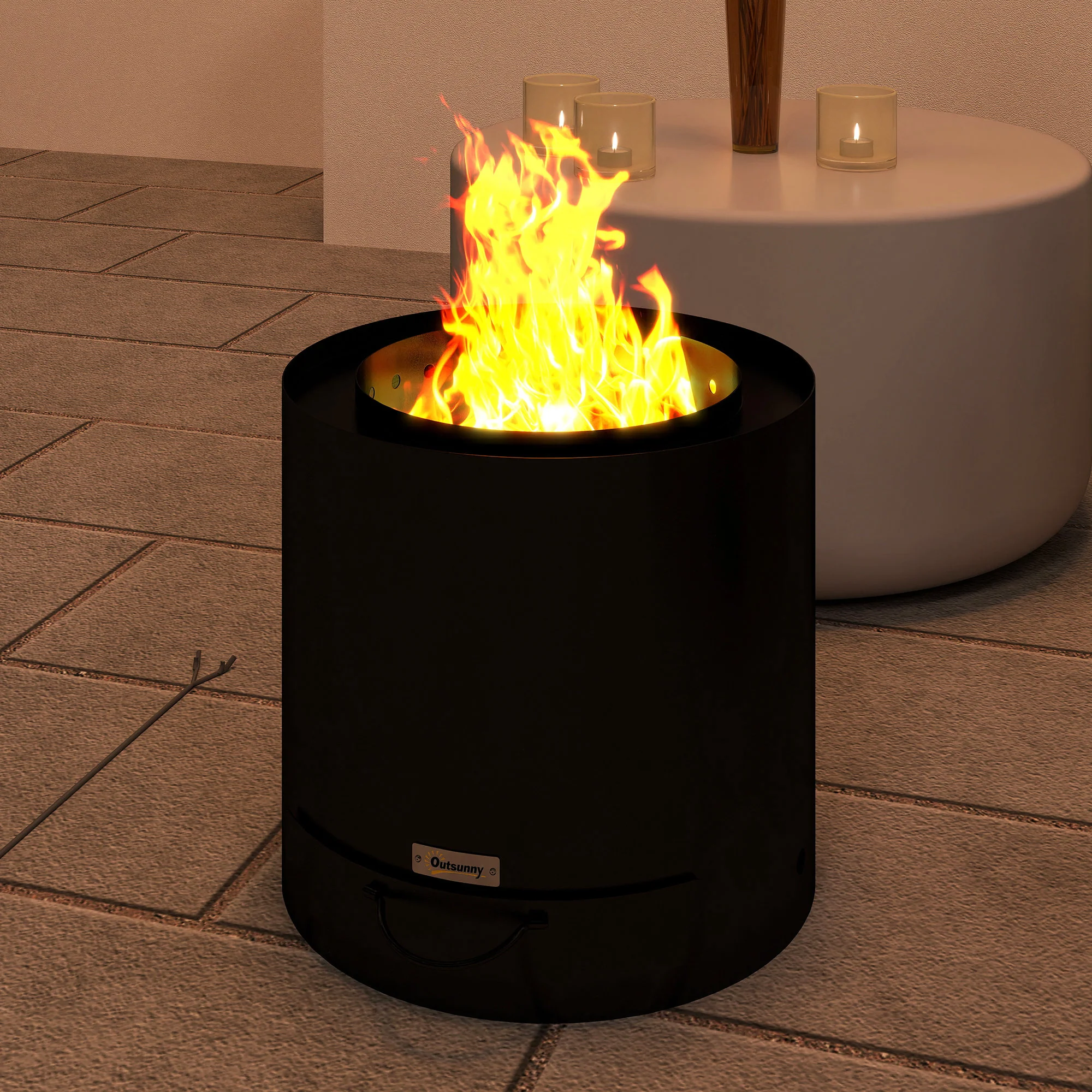 Outsunny Brasero Exterior Redondo Ø45x42 Cm De Acero Con Atizador Y Bandeja - Image 2