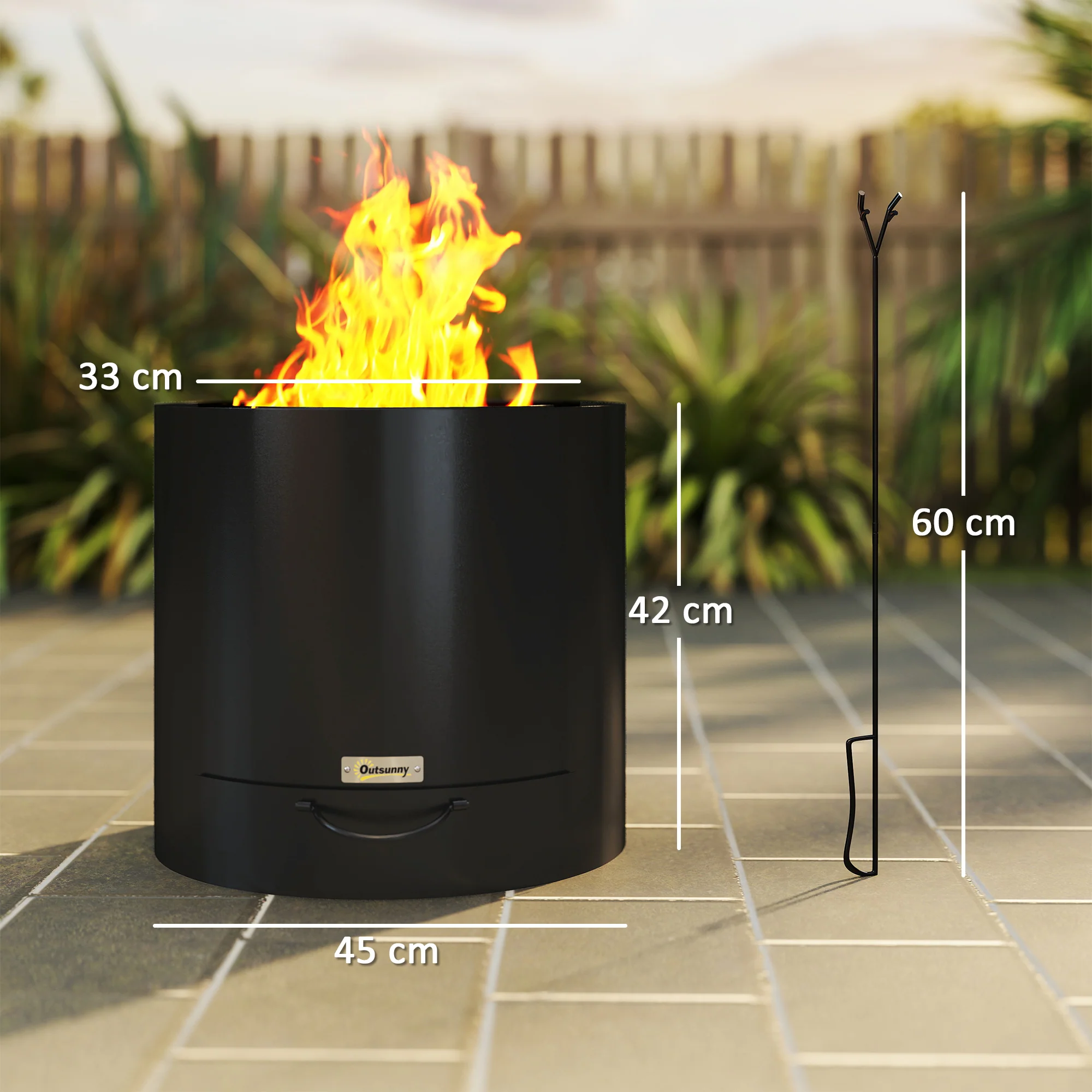 Outsunny Brasero Exterior Redondo Ø45x42 Cm De Acero Con Atizador Y Bandeja - Image 3