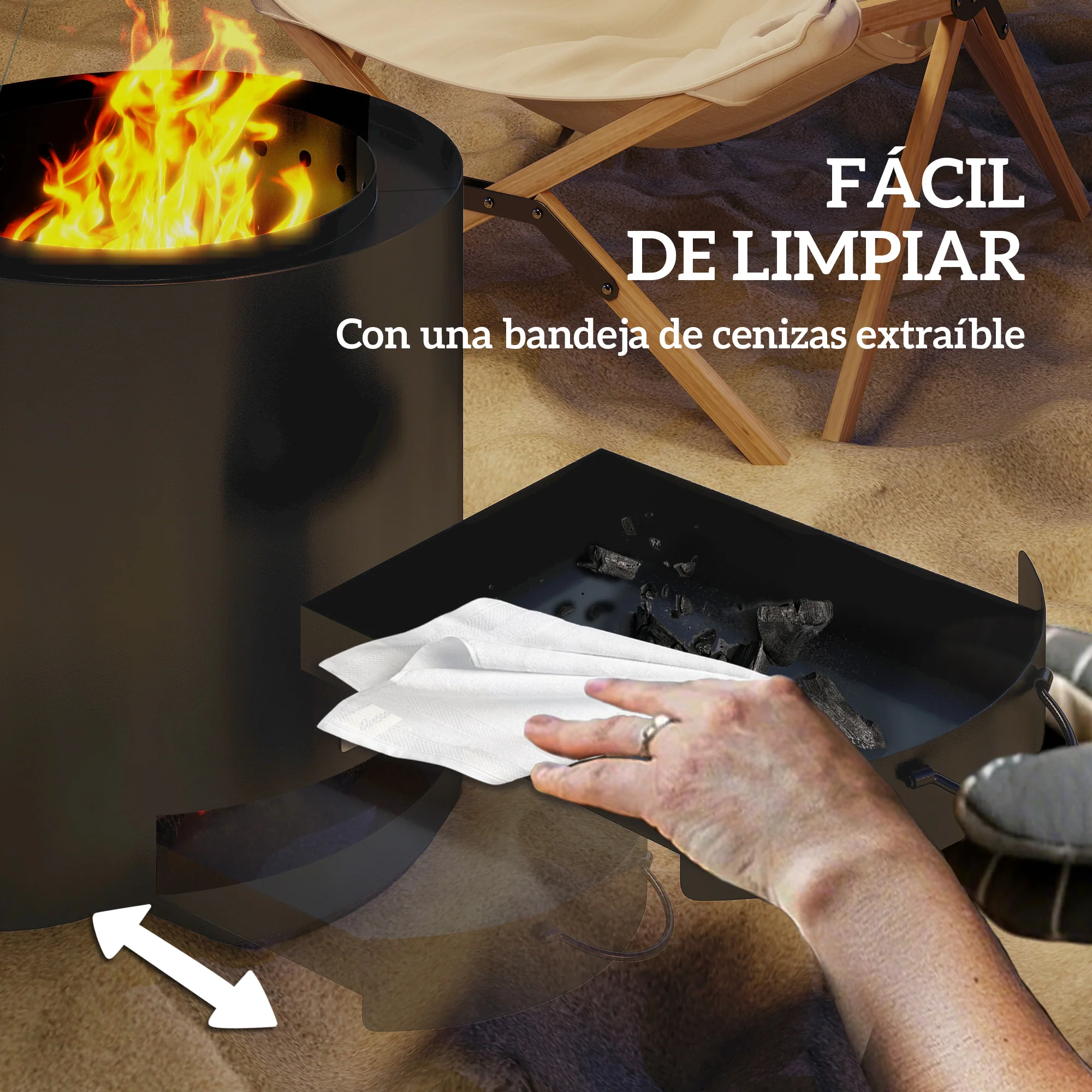 Outsunny Brasero Exterior Redondo Ø45x42 Cm De Acero Con Atizador Y Bandeja - Image 6