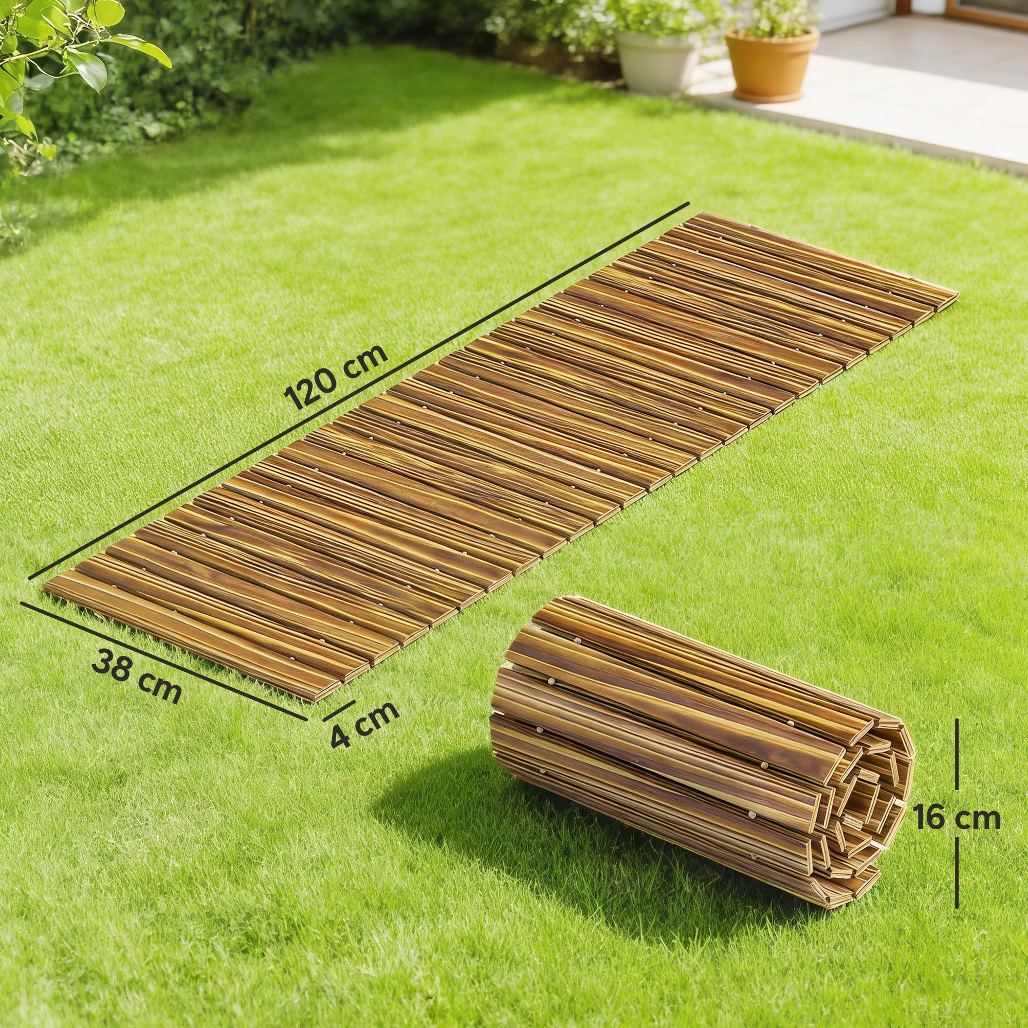 Outsunny Camino De Jardín De Madera 120x38 Cm Para Exteriores Carbonizado - Image 3
