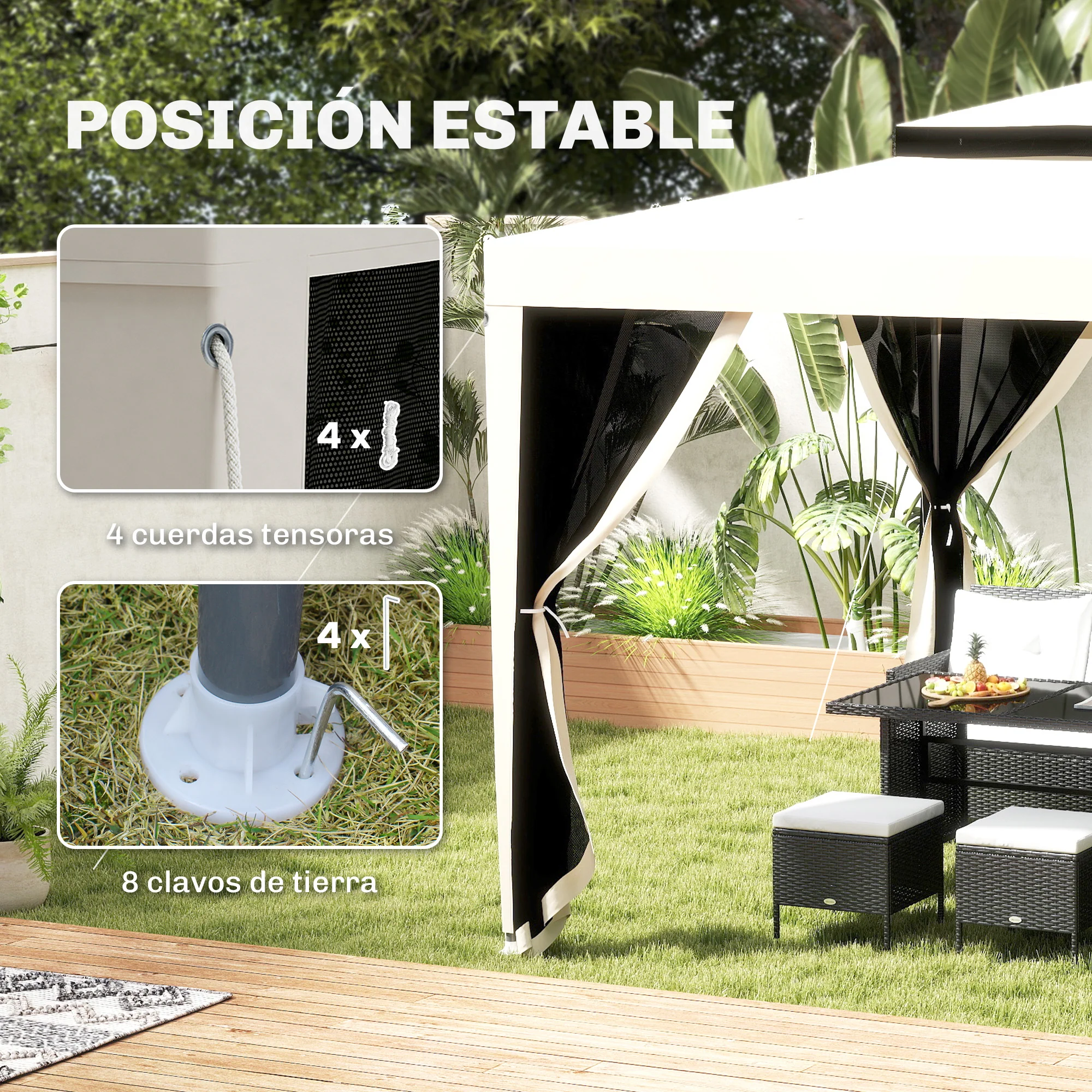 Outsunny Carpa De Jardín 3x3 M Con 4 Mosquiteras Laterales Techo Doble Crema - Image 4