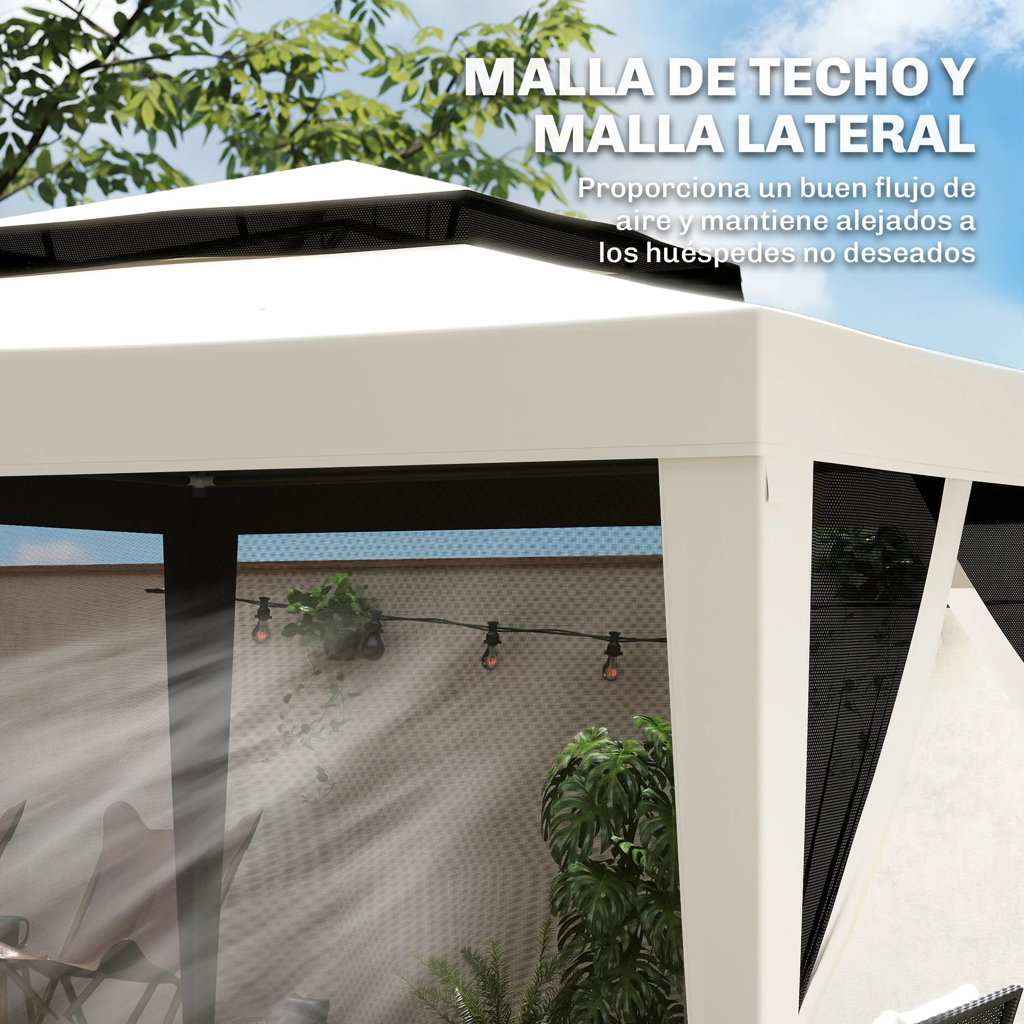 Outsunny Carpa De Jardín 3x3 M Con 4 Mosquiteras Laterales Techo Doble Crema - Image 6