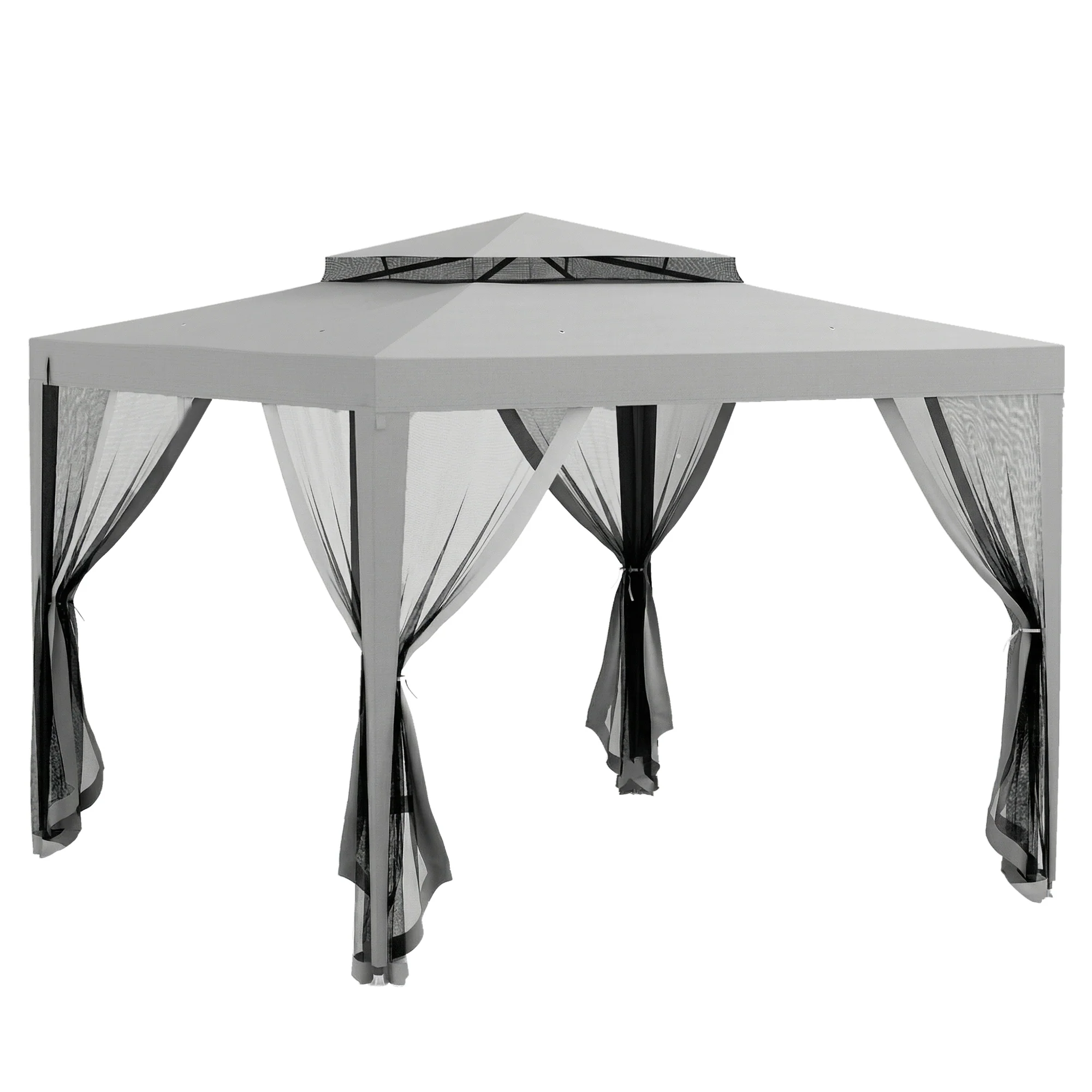 Outsunny Carpa De Jardín 3x3 M Con 4 Mosquiteras Laterales Techo Doble Gris