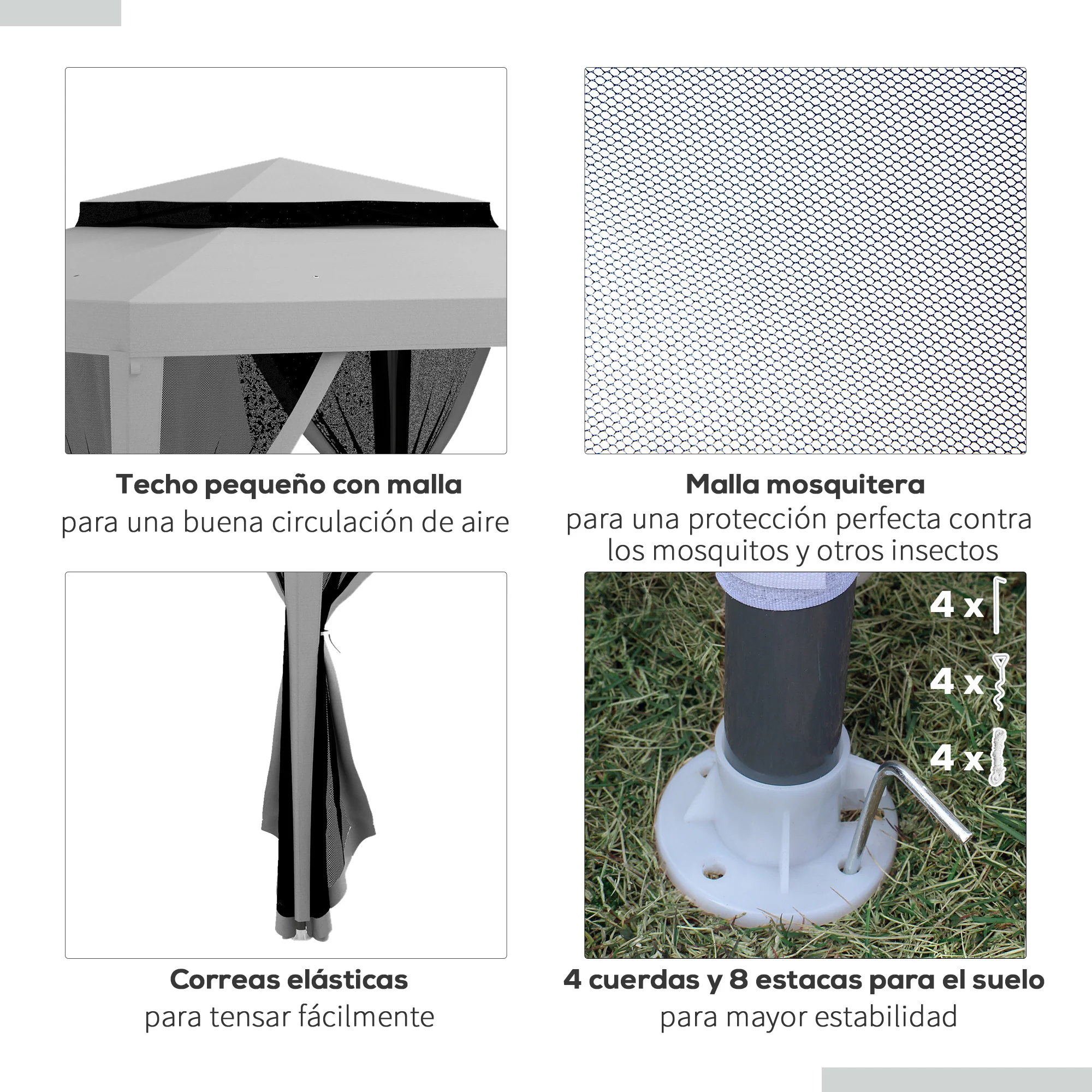 Outsunny Carpa De Jardín 3x3 M Con 4 Mosquiteras Laterales Techo Doble Gris - Image 6