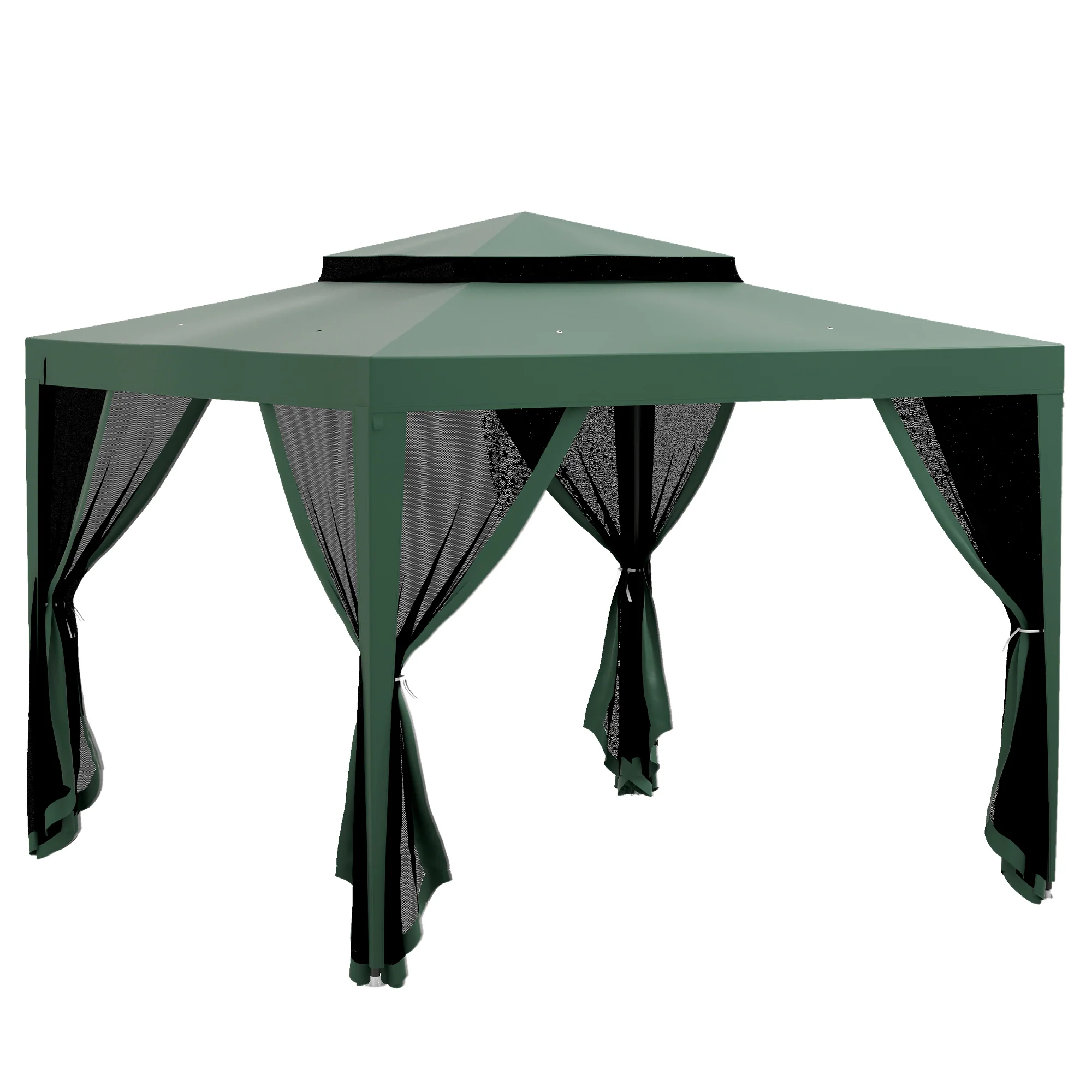 Outsunny Carpa De Jardín 3x3 M Con 4 Mosquiteras Laterales Techo Doble Verde