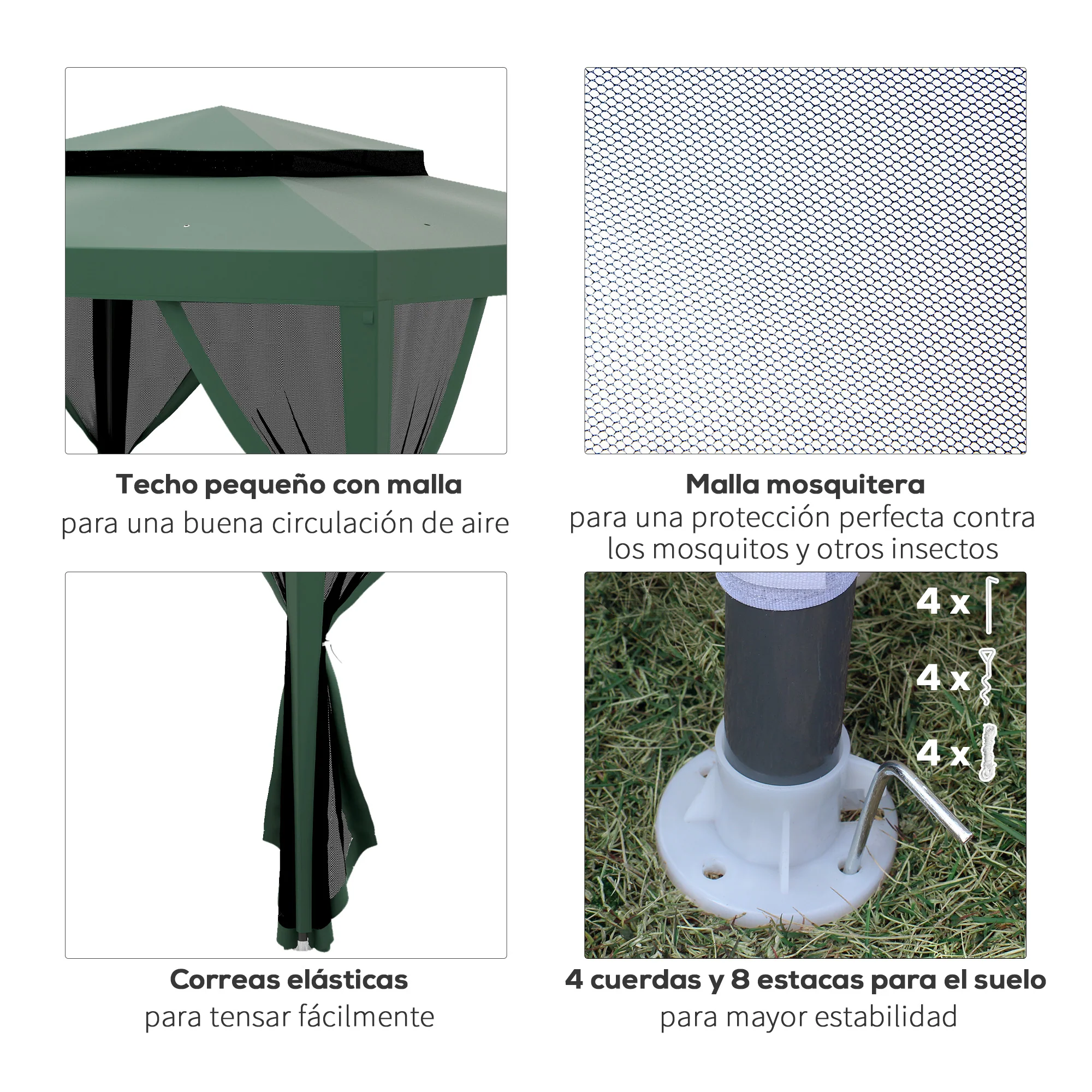 Outsunny Carpa De Jardín 3x3 M Con 4 Mosquiteras Laterales Techo Doble Verde - Image 6