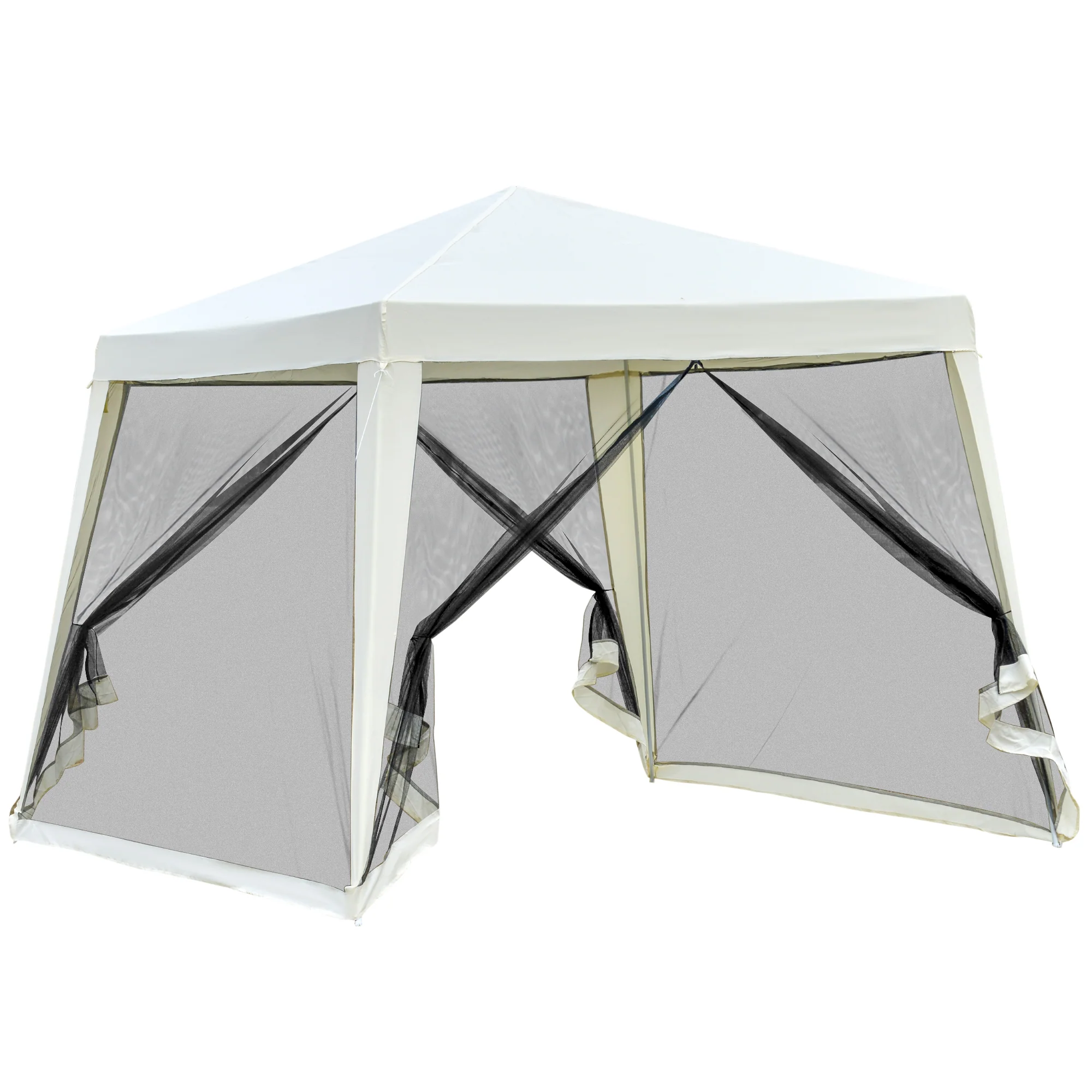 Outsunny Carpa De Jardín 3x3 M Con 4 Paredes Laterales Mosquitera Exterior Crema