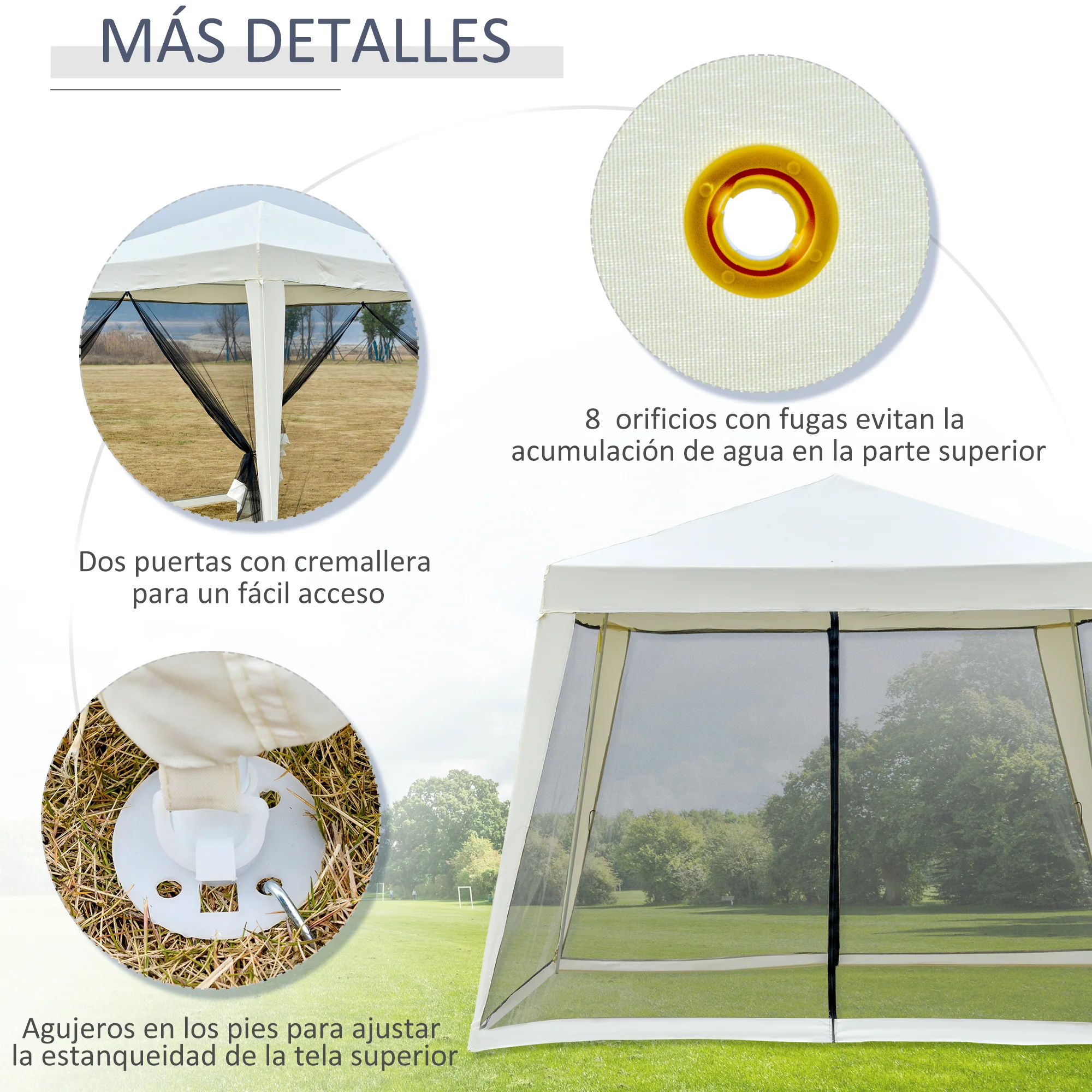 Outsunny Carpa De Jardín 3x3 M Con 4 Paredes Laterales Mosquitera Exterior Crema - Image 6