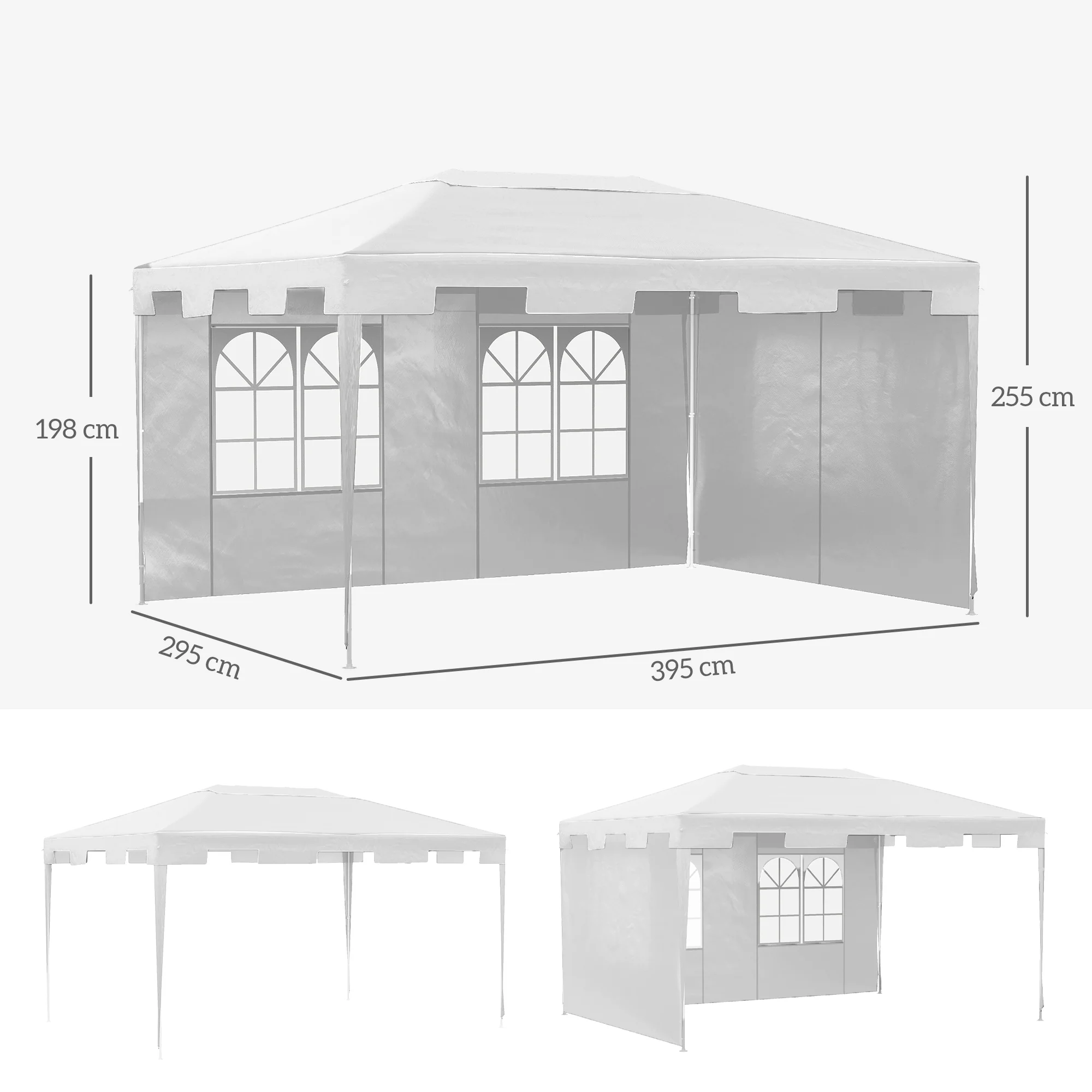 Outsunny Carpa De Jardín 4x3 M Con 2 Laterales 2 Ventanas Anti-uv Blanco - Image 3