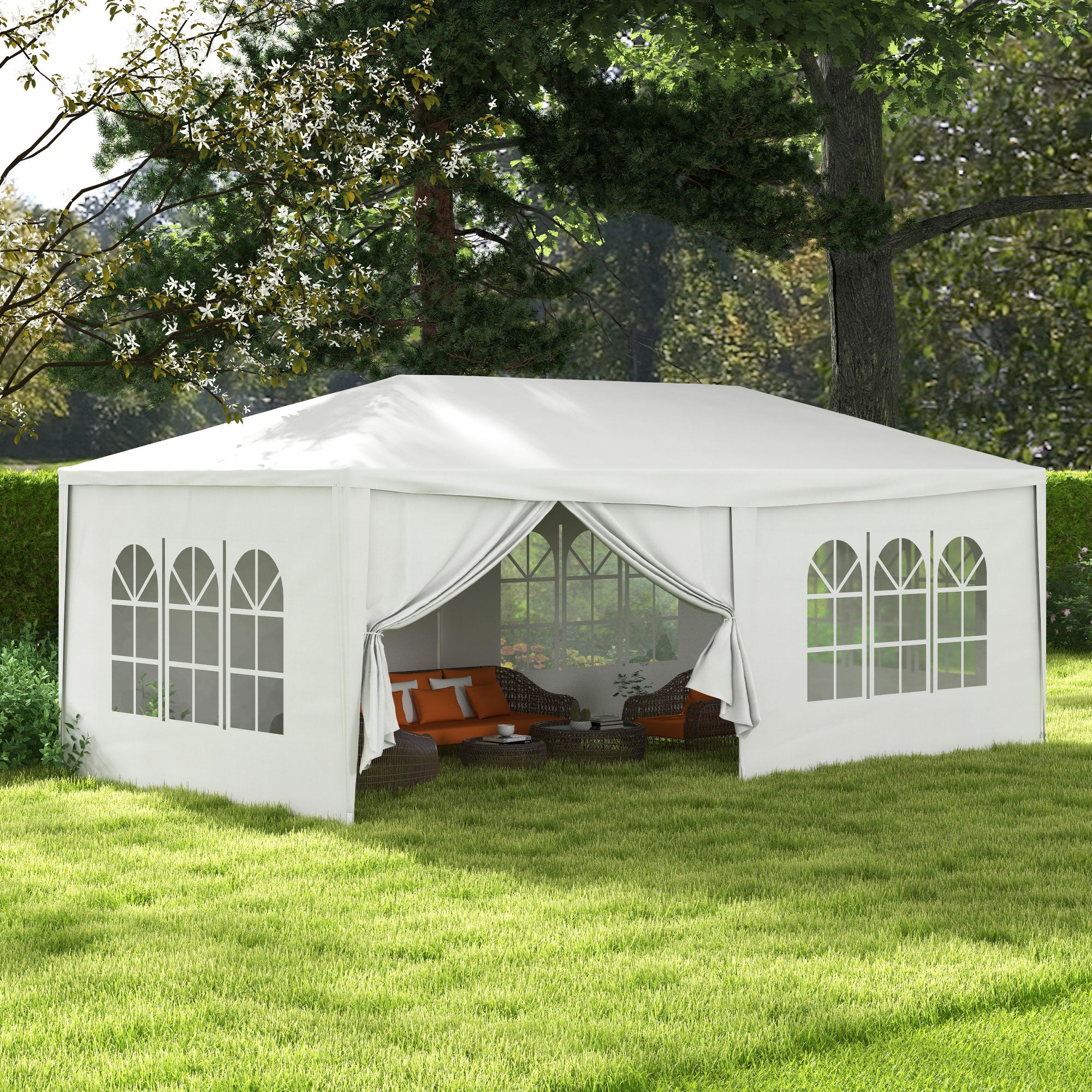 Outsunny Carpa De Jardín 6x3 M Con 4 Ventanas 2 Puertas Con Cremallera Blanco - Image 2