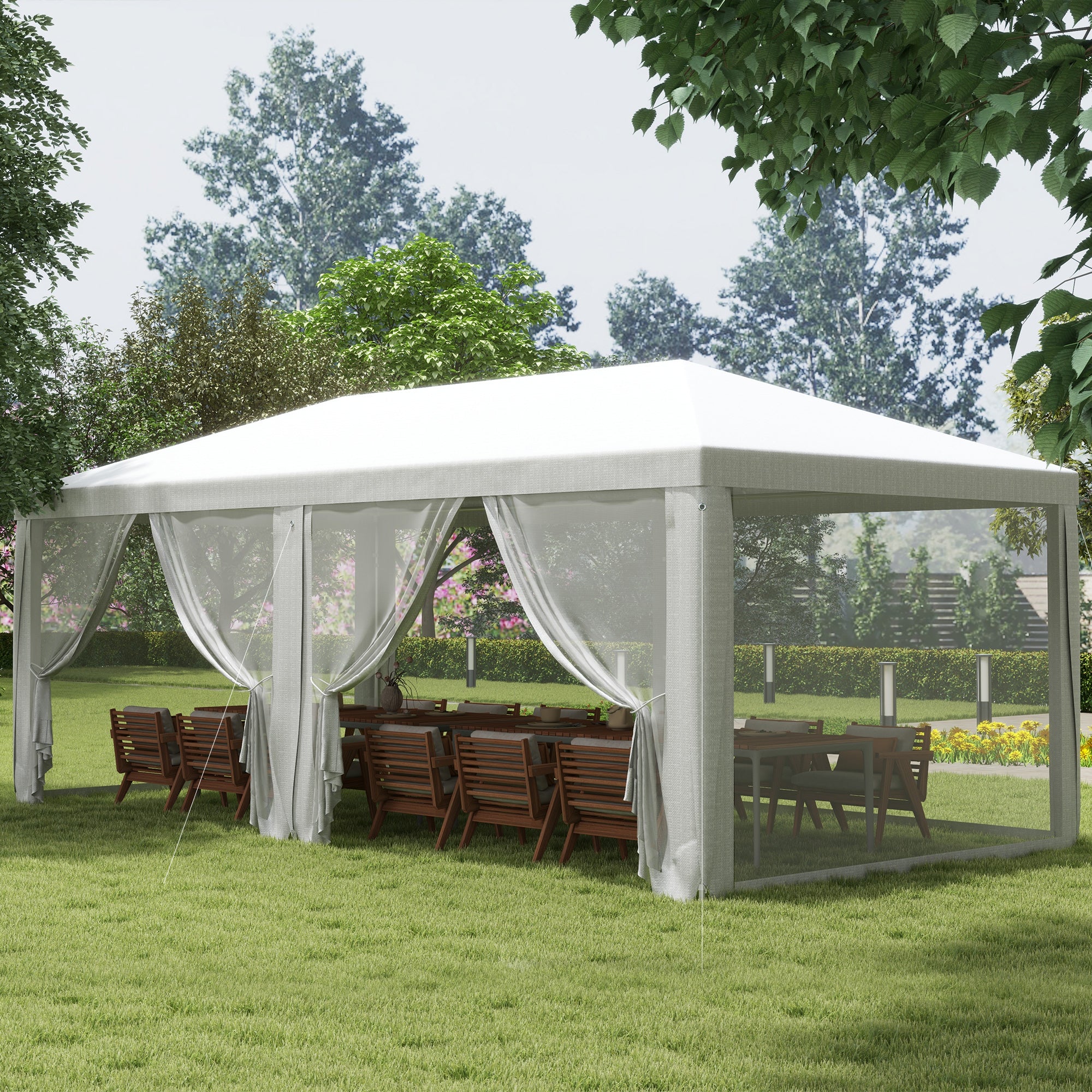 Outsunny Carpa De Jardín 6x3 M Con 6 Mosquiteras Laterales Blanco - Image 2