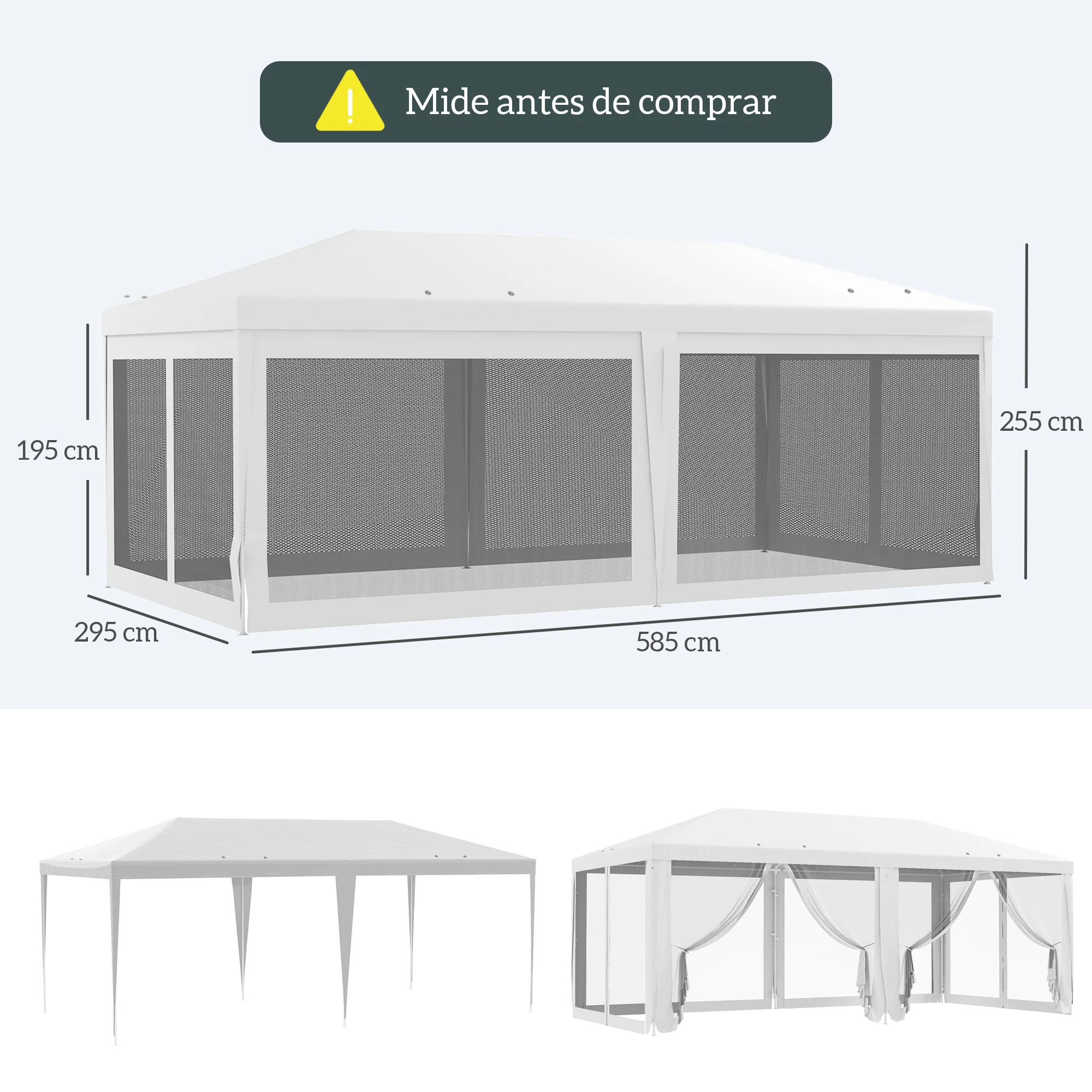 Outsunny Carpa De Jardín 6x3 M Con 6 Mosquiteras Laterales Blanco - Image 3