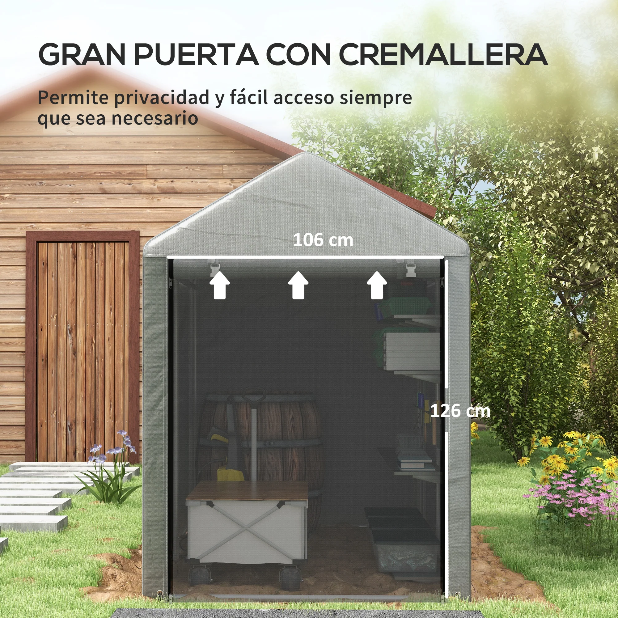Outsunny Carpa De Jardín Para Herramientas Bicicletas Motos 1,2x1,8x1,65 M Gris - Image 6
