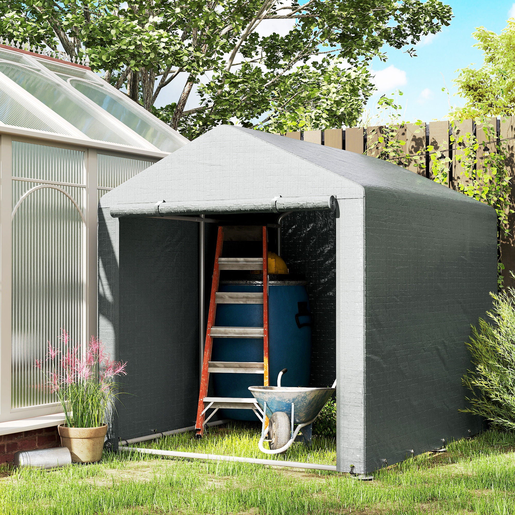 Outsunny Carpa De Jardín Para Herramientas Bicicletas Motos 1,6x2,2x1,7 M Gris - Image 4