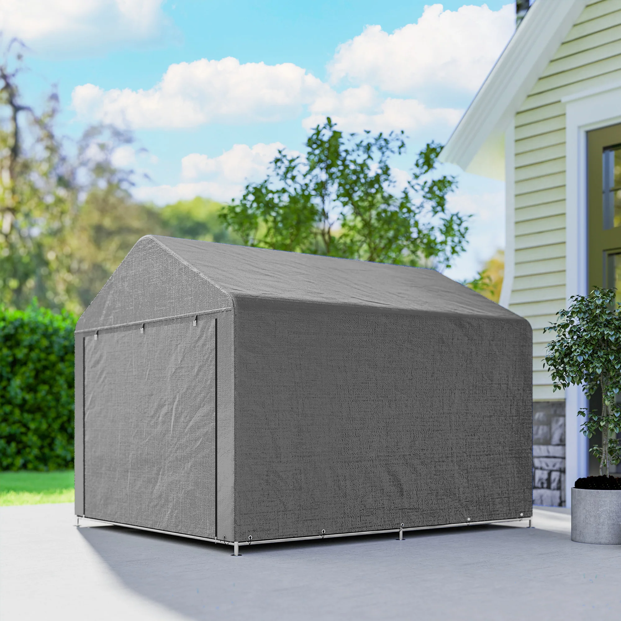 Outsunny Carpa De Jardín Para Herramientas Bicicletas Motos 2,4x2x2 M Gris - Image 4