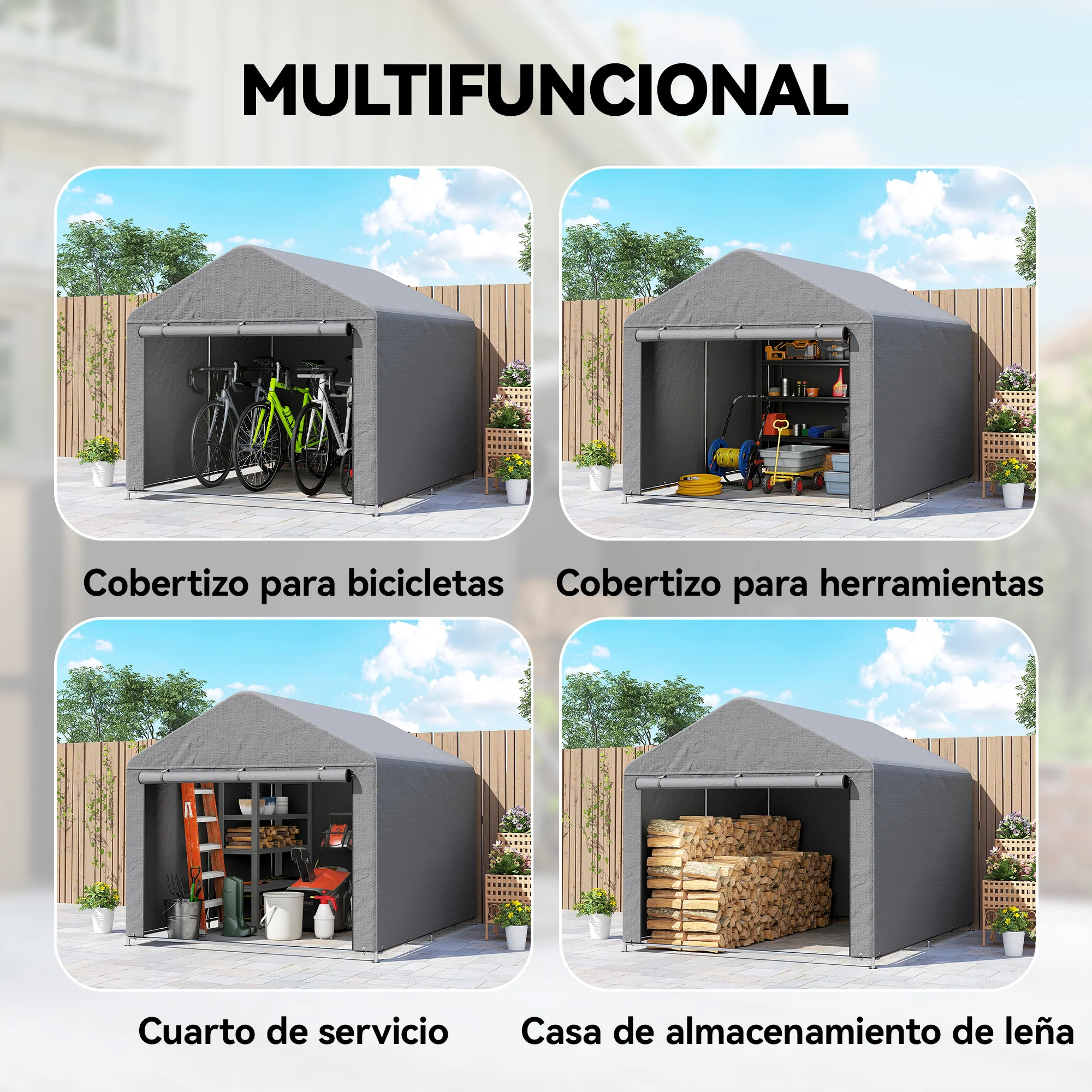 Outsunny Carpa De Jardín Para Herramientas Bicicletas Motos 2,4x2x2 M Gris - Image 6