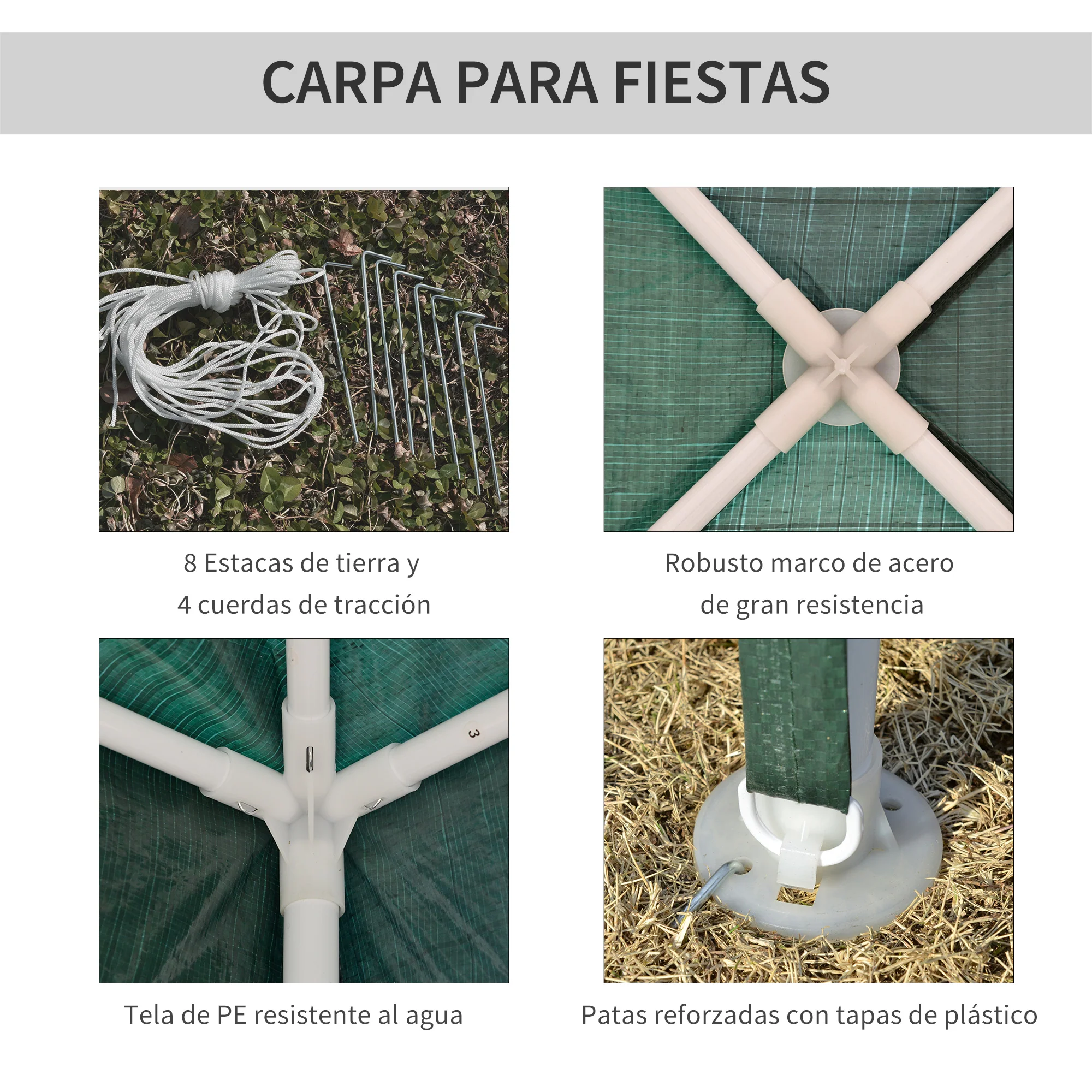 Outsunny Carpa Desmontable 3x3 M Con 4 Orificios De Drenaje Y Marco De Acero - Image 6