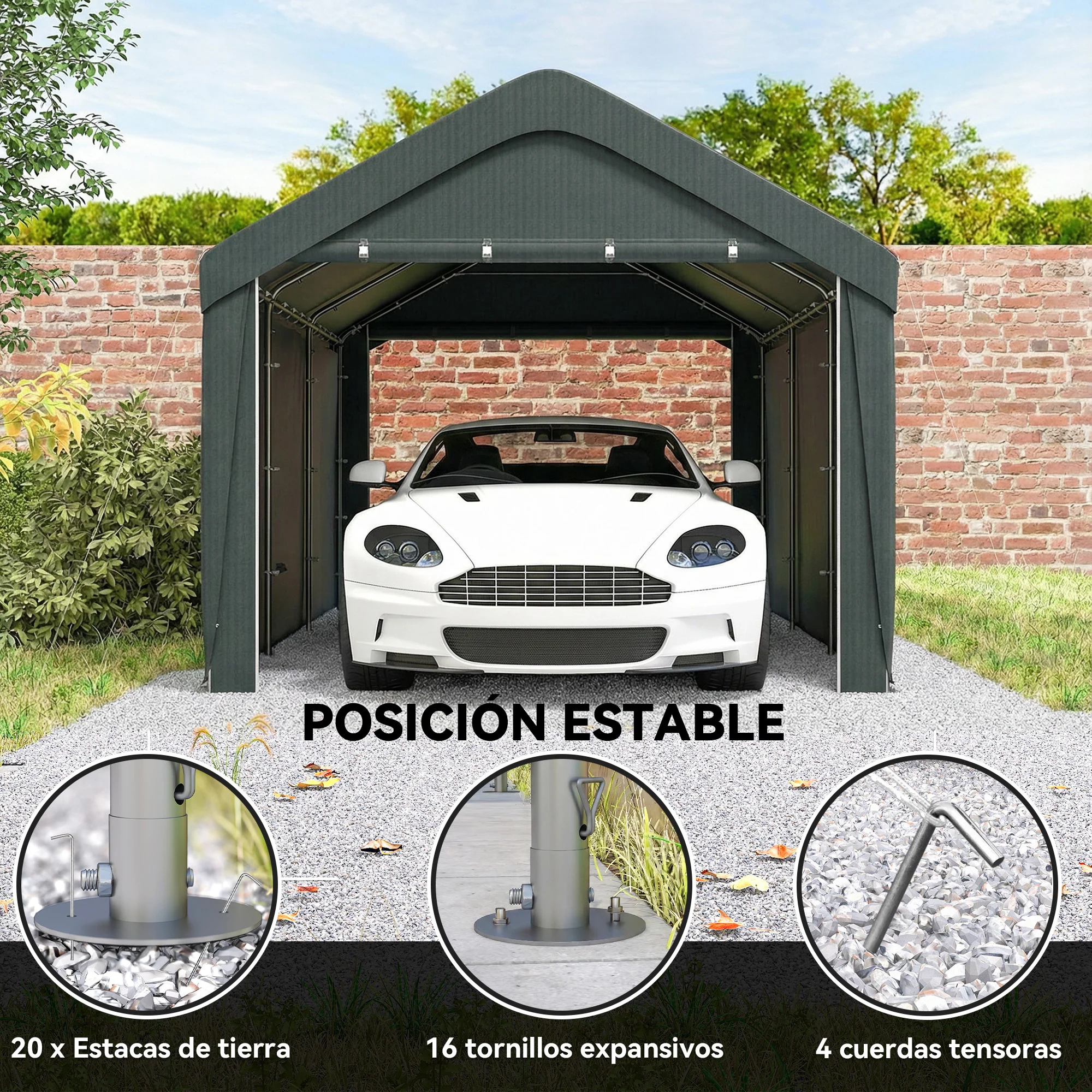 Outsunny Carpa Garaje 3x6 M Impermeable Con Paredes Laterales Desmontables Gris - Image 4