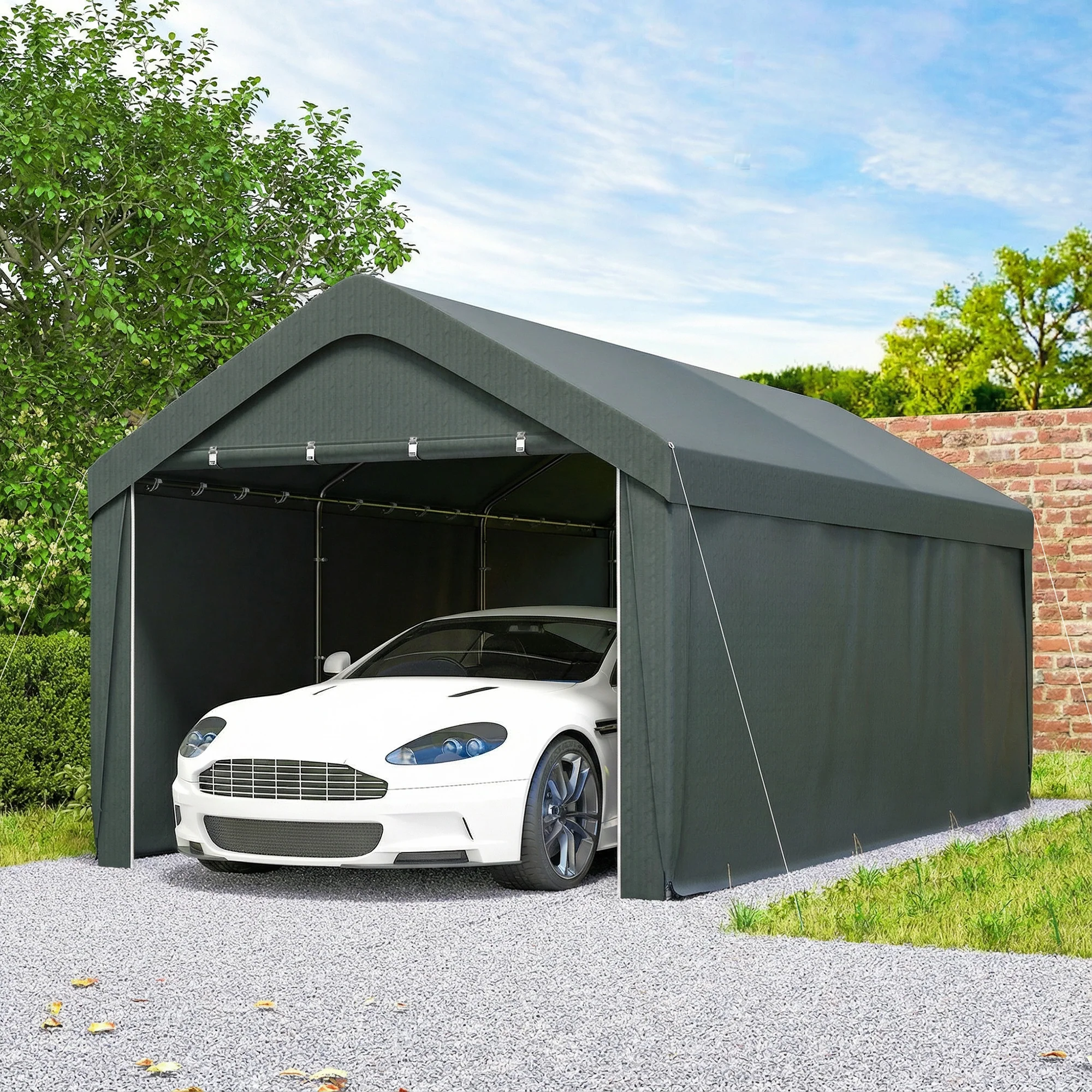 Outsunny Carpa Garaje 3x6 M Impermeable Con Paredes Laterales Desmontables Gris - Image 5