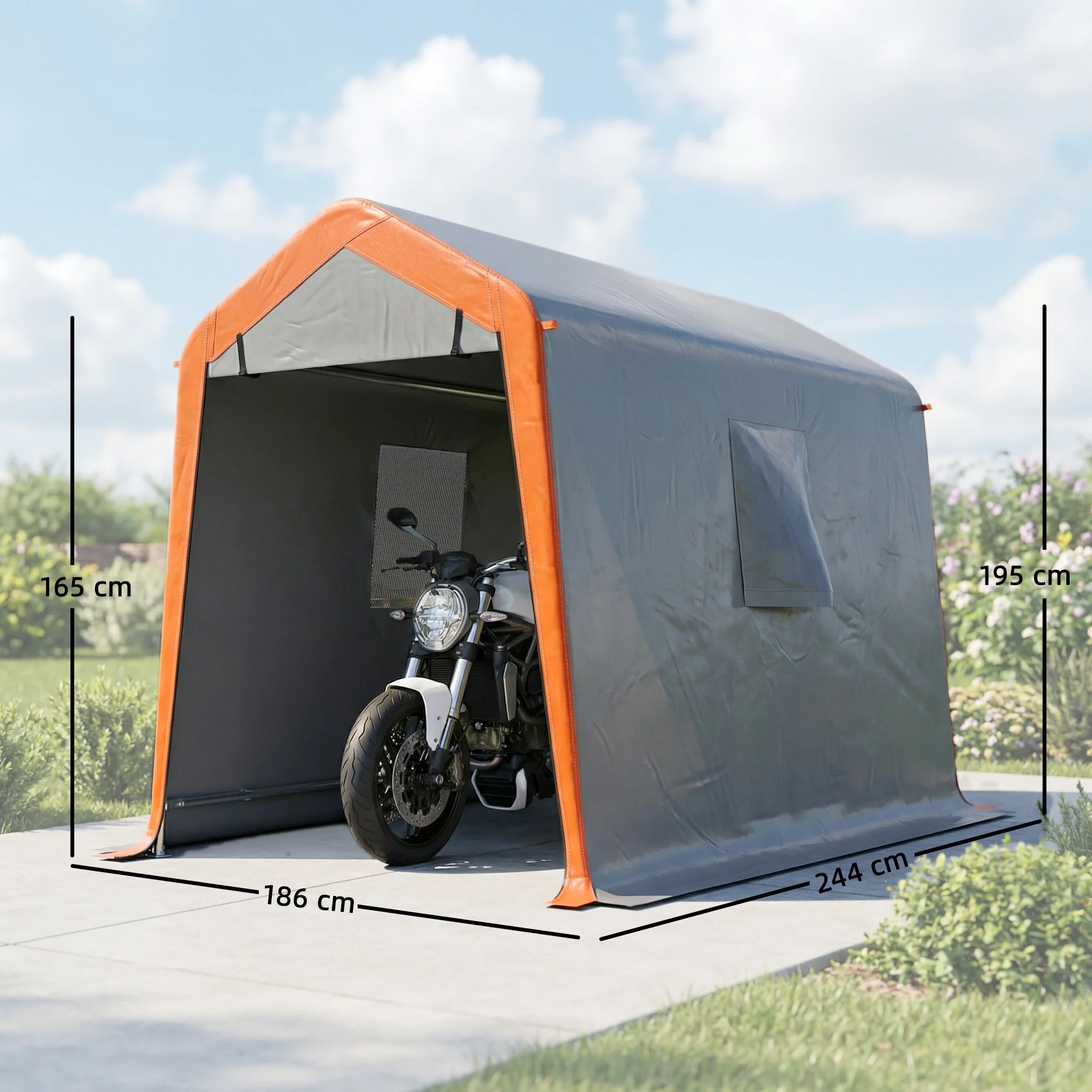 Outsunny Carpa Garaje Portátil 2,4x1,8 M Para Coche Con Puerta Y Ventana Gris - Image 3
