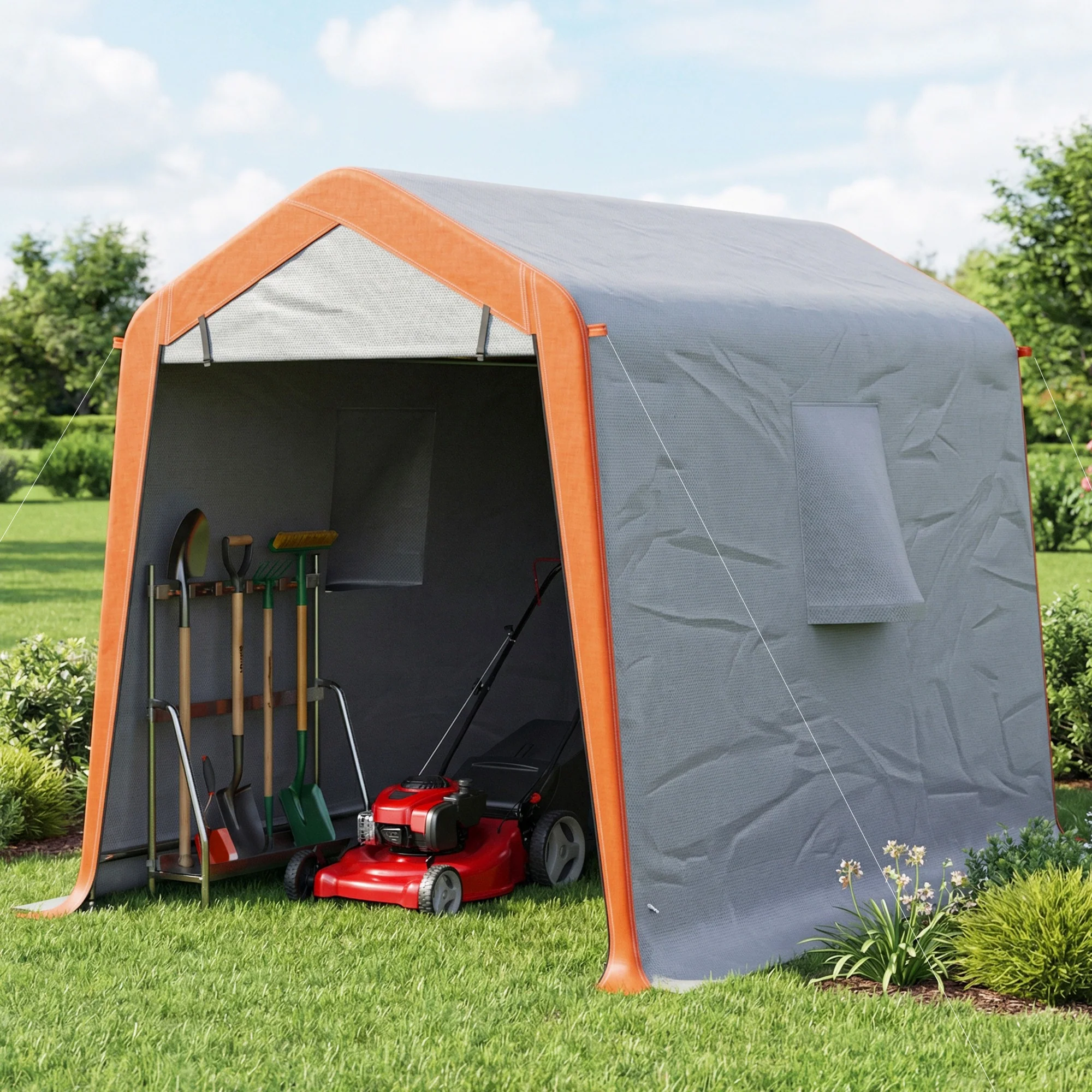 Outsunny Carpa Garaje Portátil 2,4x1,8 M Para Coche Con Puerta Y Ventana Gris - Image 5