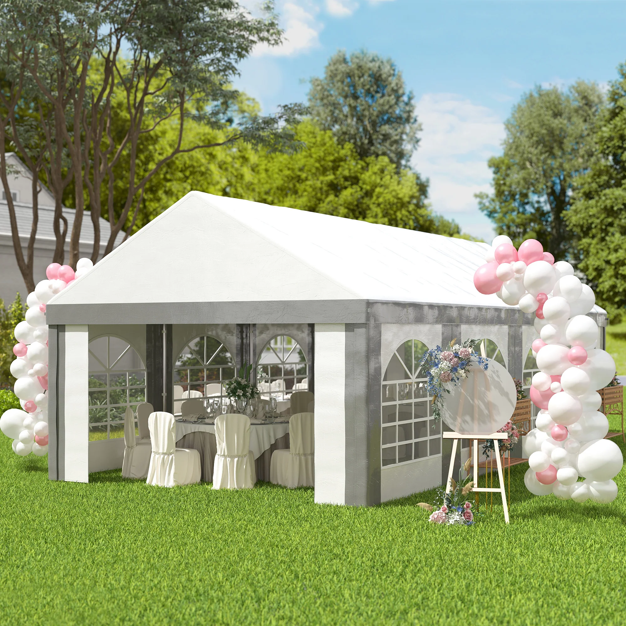 Outsunny Carpa Para Fiesta 4x8 M Con Paredes Extraíbles Puertas Y Ventanas Gris - Image 5