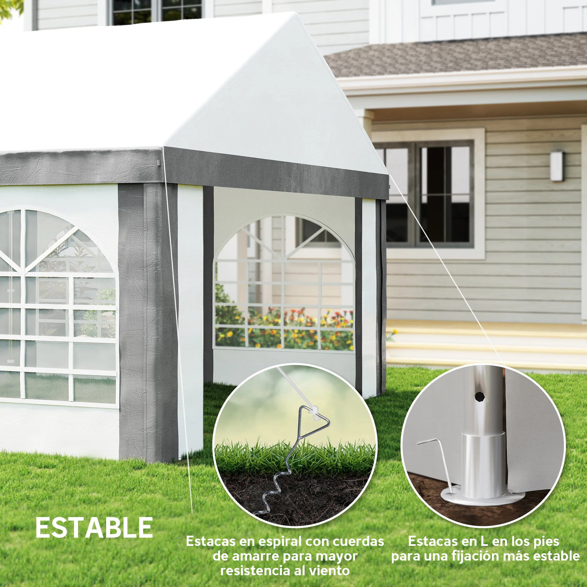 Outsunny Carpa Para Fiesta 4x8 M Con Paredes Extraíbles Puertas Y Ventanas Gris - Image 6