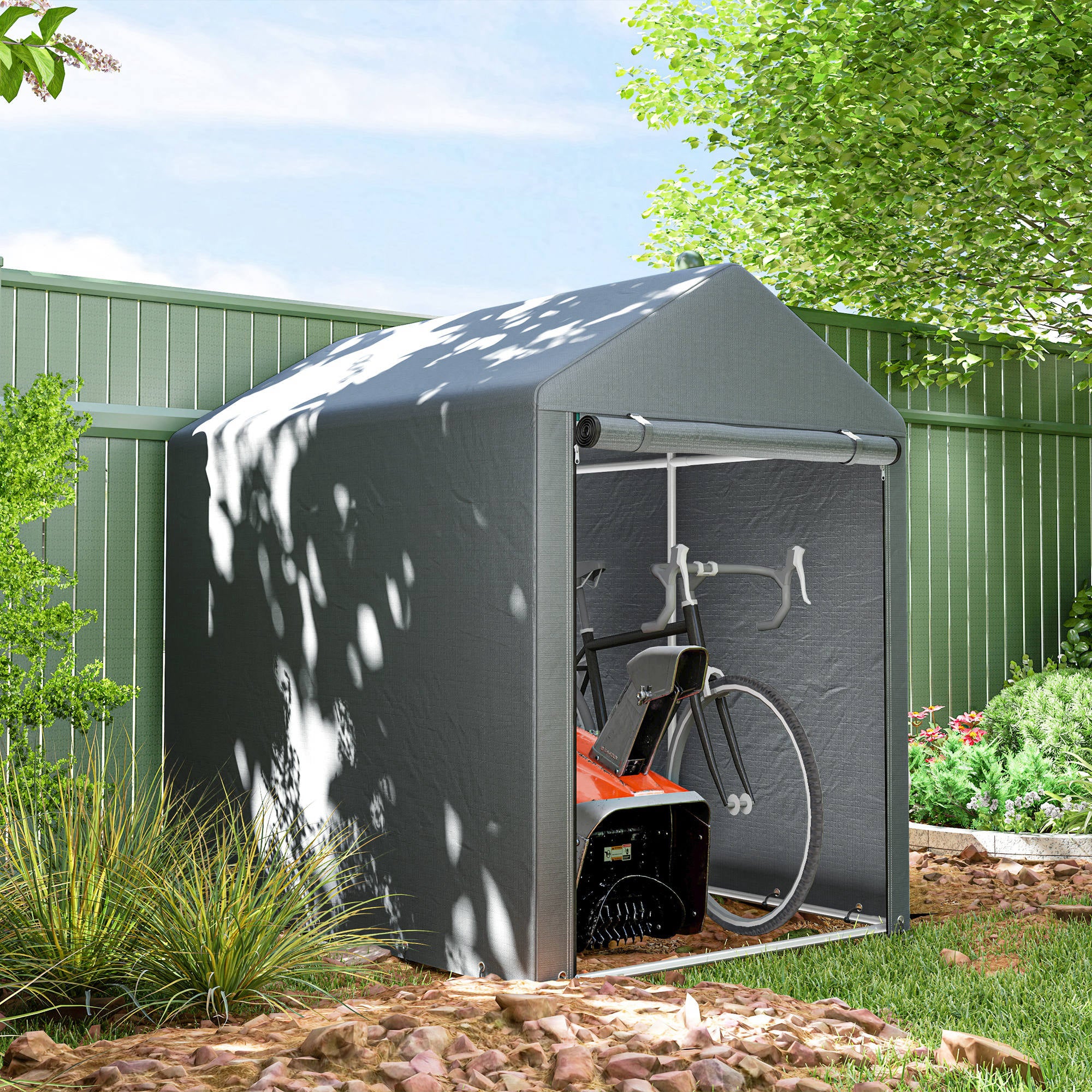 Outsunny Carpa Para Herramientas Bicicletas Y Motos 1,2x1,8x1,65 M Gris Oscuro - Image 2
