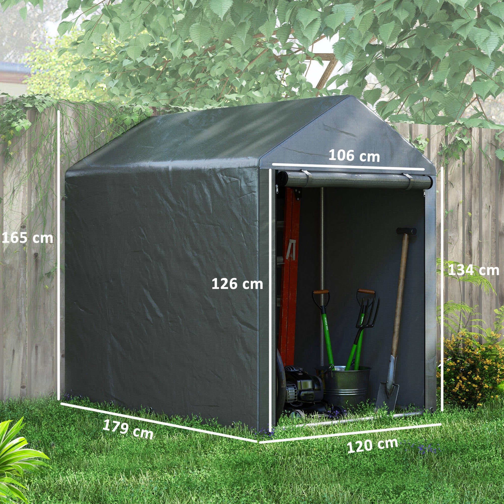 Outsunny Carpa Para Herramientas Bicicletas Y Motos 1,2x1,8x1,65 M Gris Oscuro - Image 3