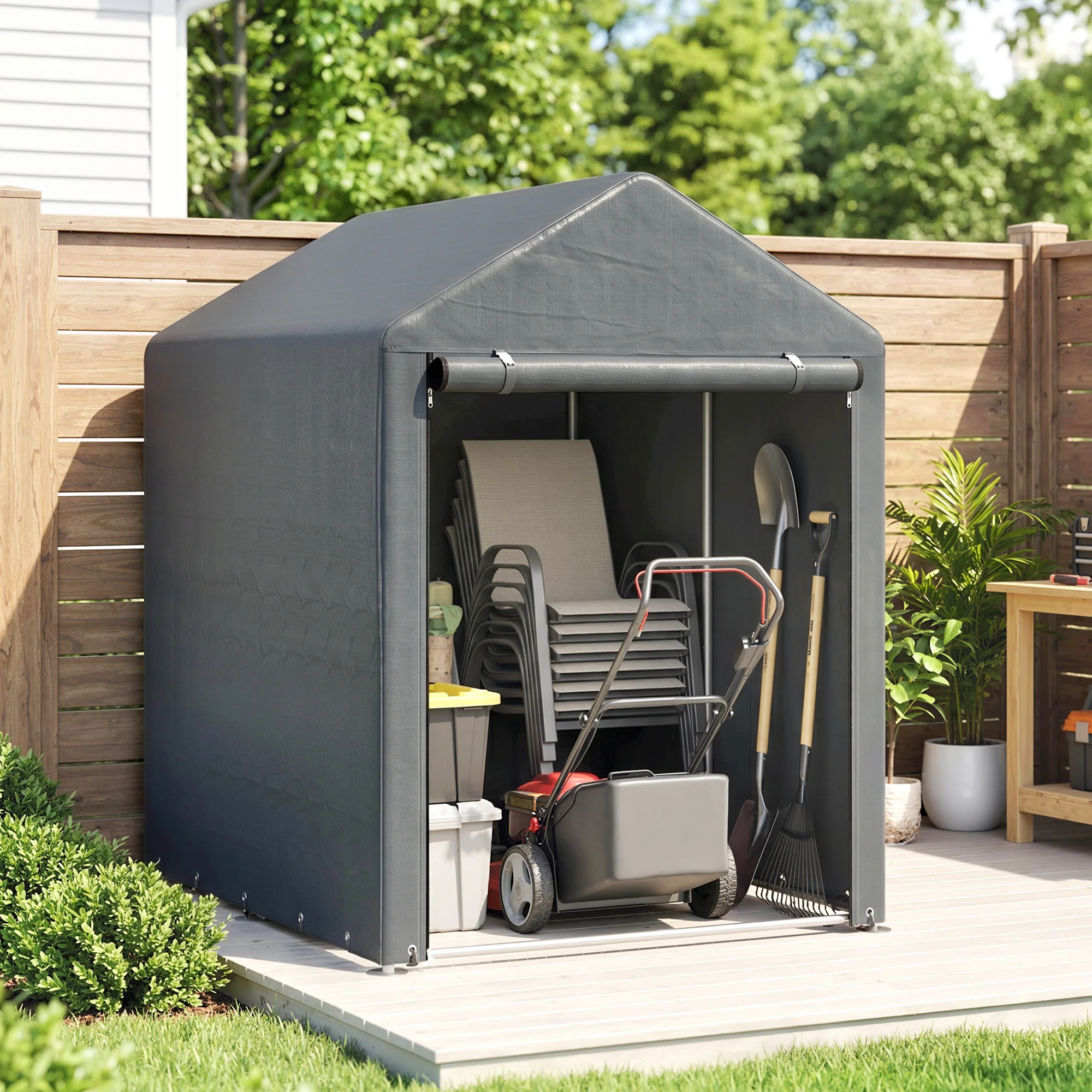 Outsunny Carpa Para Herramientas Bicicletas Y Motos 1,2x1,8x1,65 M Gris Oscuro - Image 4