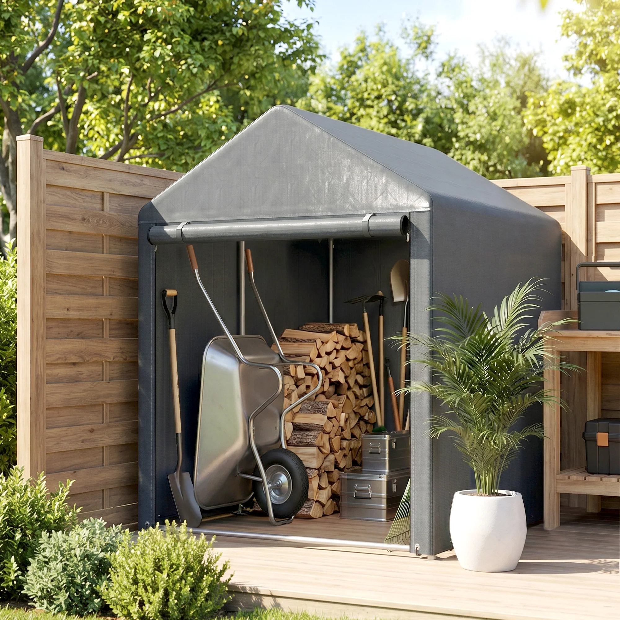 Outsunny Carpa Para Herramientas Bicicletas Y Motos 1,2x1,8x1,65 M Gris Oscuro - Image 5
