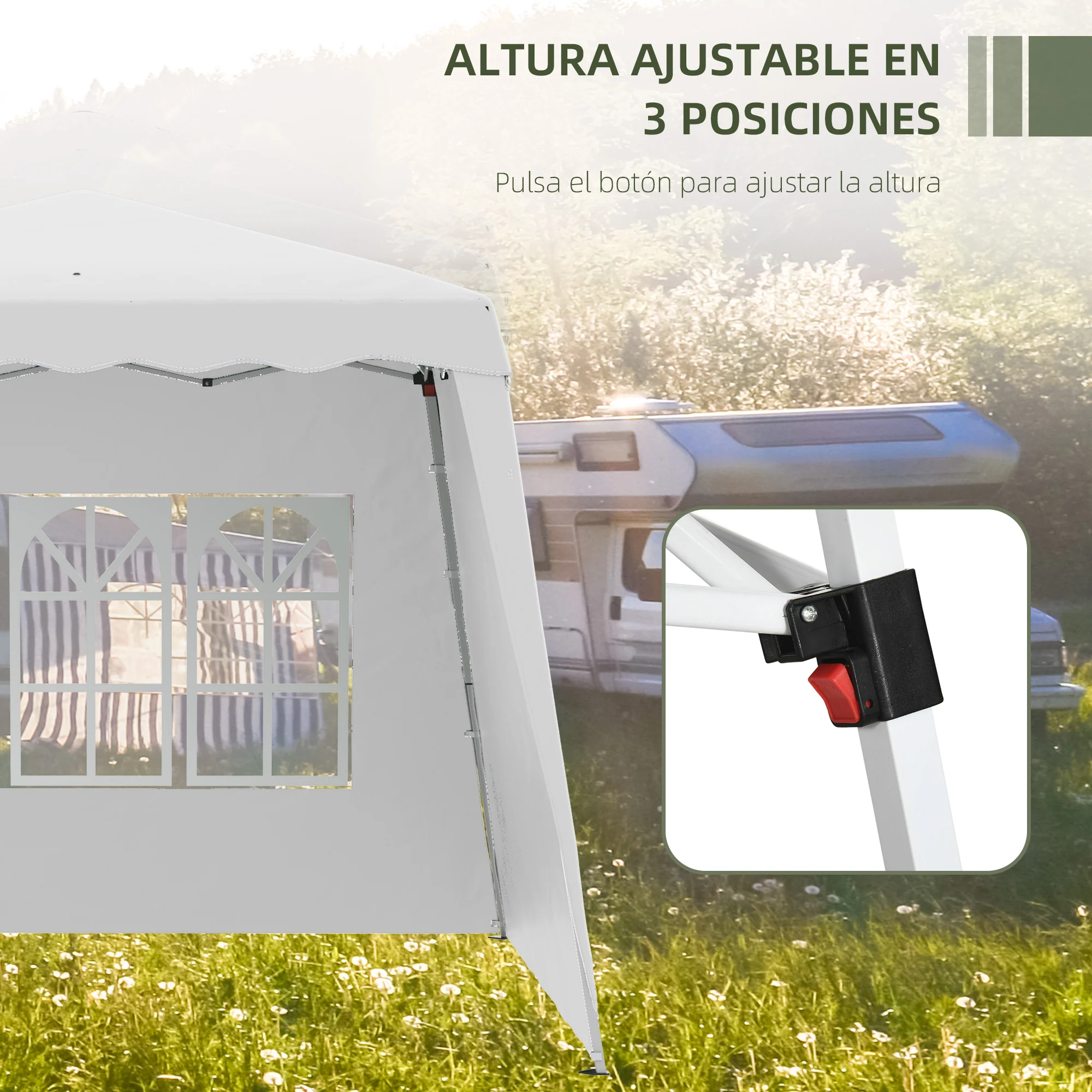 Outsunny Carpa Plegable 2 Paredes Laterales 2,89x2,89 M Altura Ajustable Blanco - Image 6