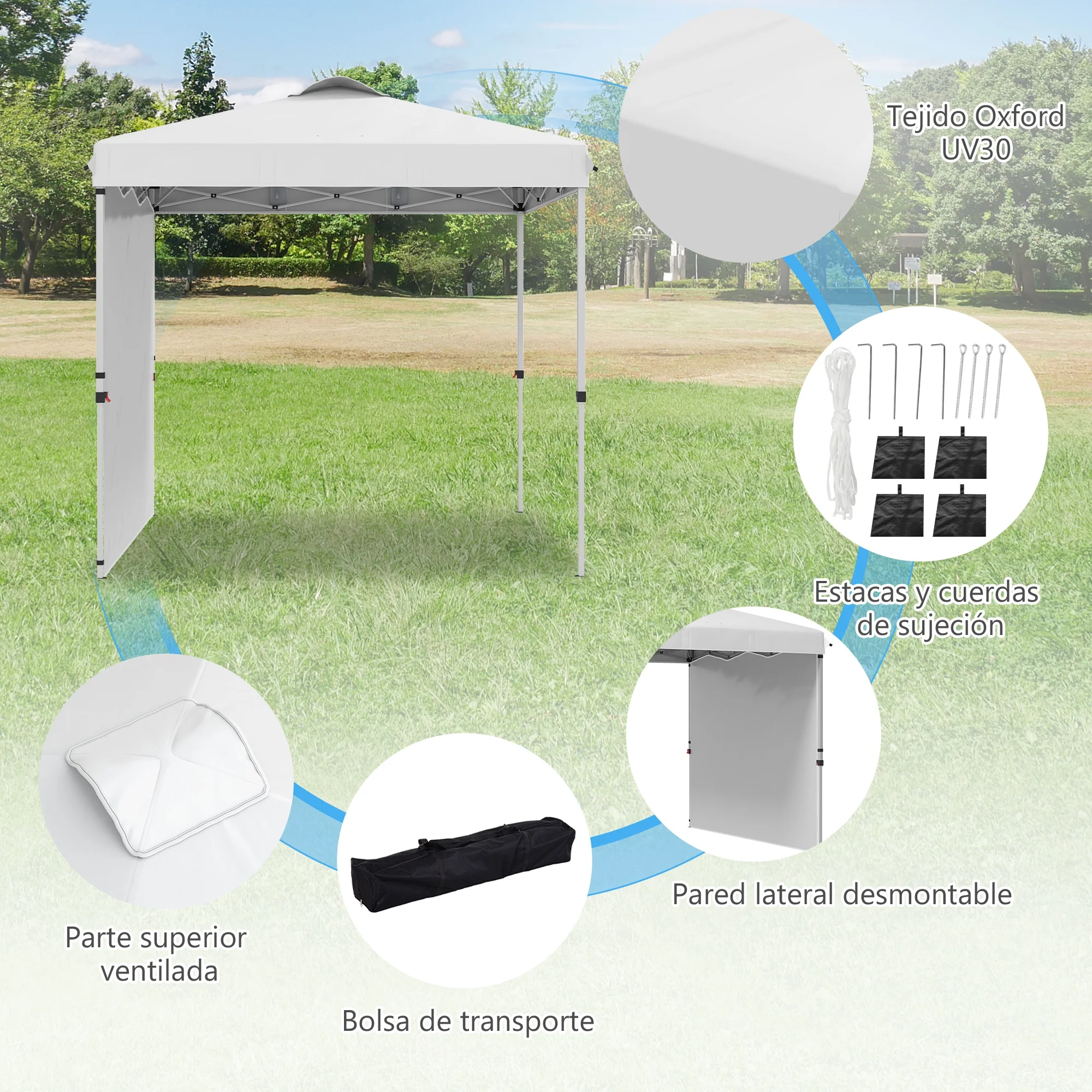 Outsunny Carpa Plegable 2,5x2,5 M Con 1 Pared Lateral Altura Ajustable Blanco - Image 6