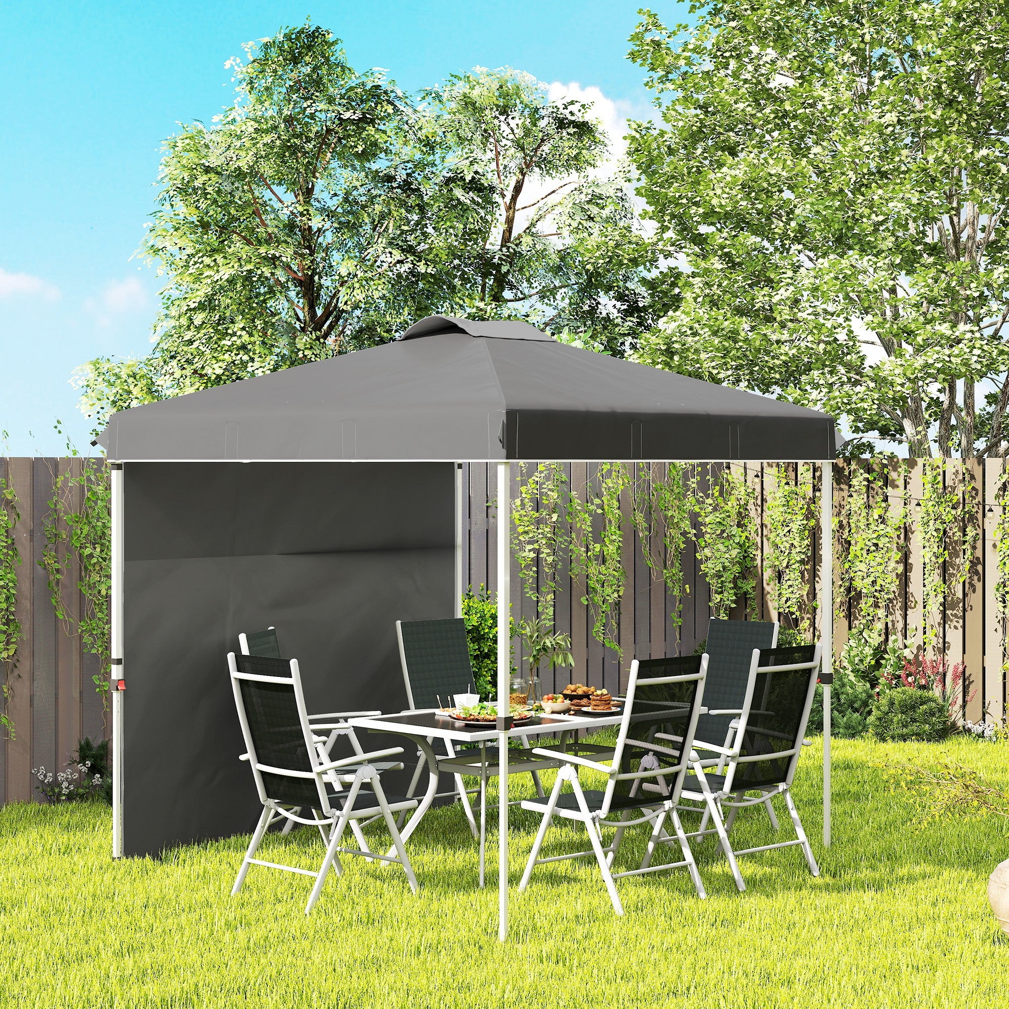 Outsunny Carpa Plegable 2,5x2,5 M Con 1 Pared Lateral Altura Ajustable Gris - Image 2