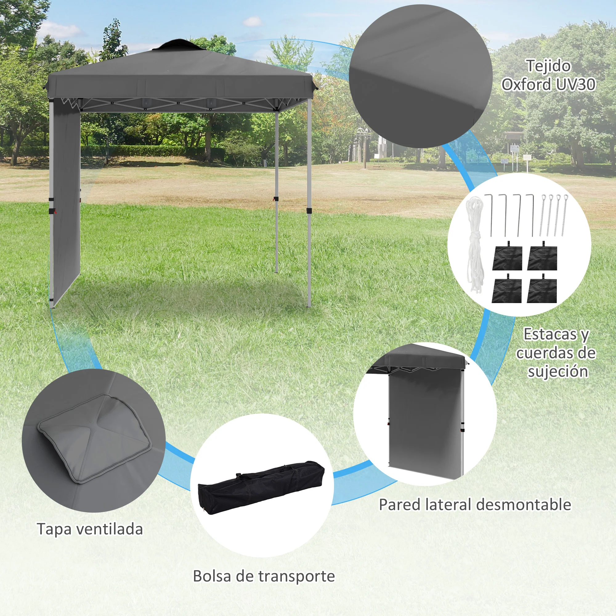 Outsunny Carpa Plegable 2,5x2,5 M Con 1 Pared Lateral Altura Ajustable Gris - Image 6