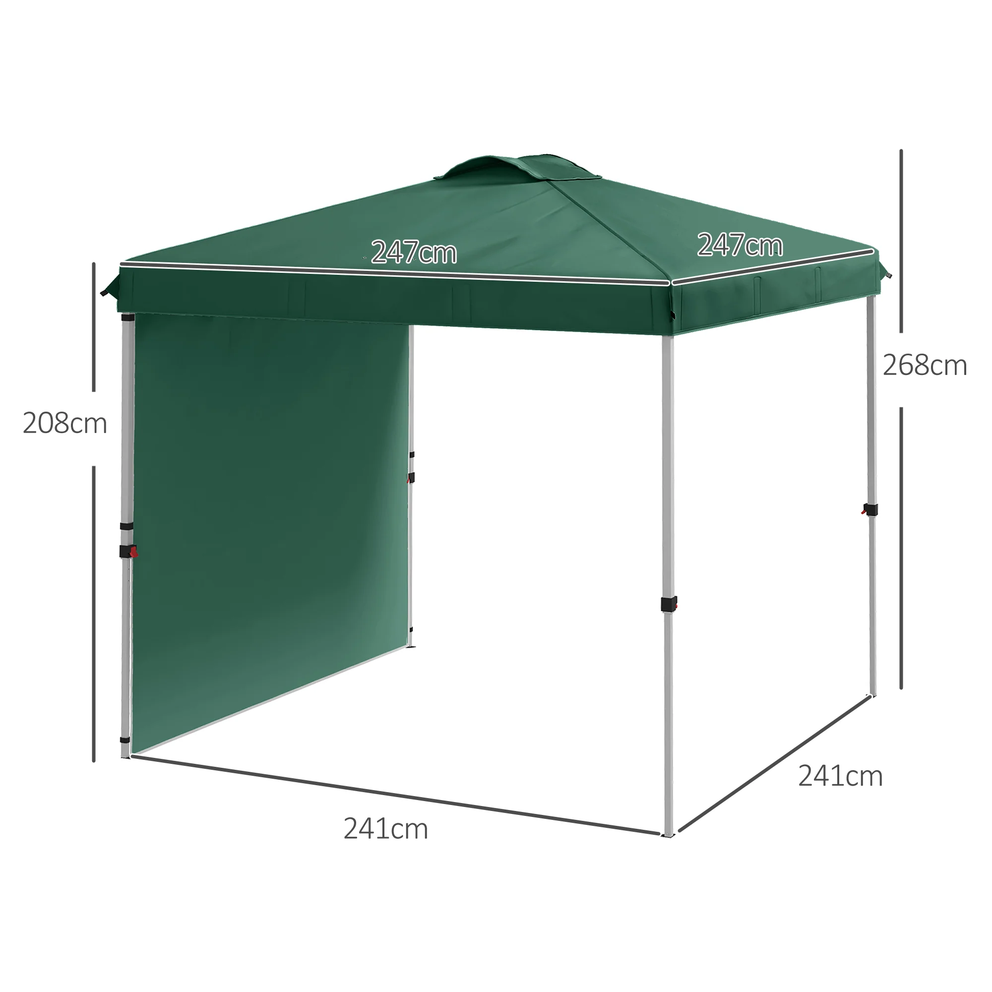 Outsunny Carpa Plegable 2,5x2,5 M Con 1 Pared Lateral Altura Ajustable Verde - Image 3