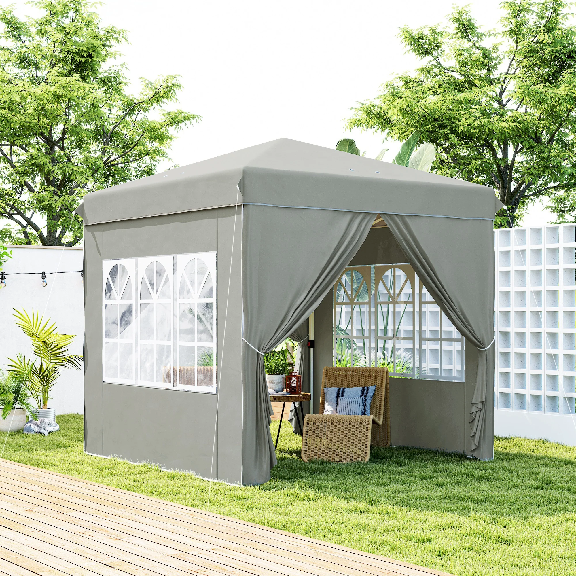 Outsunny Carpa Plegable 2,5x2,5 M Con Altura Ajustable 4 Laterales Upf50+ Gris - Image 2