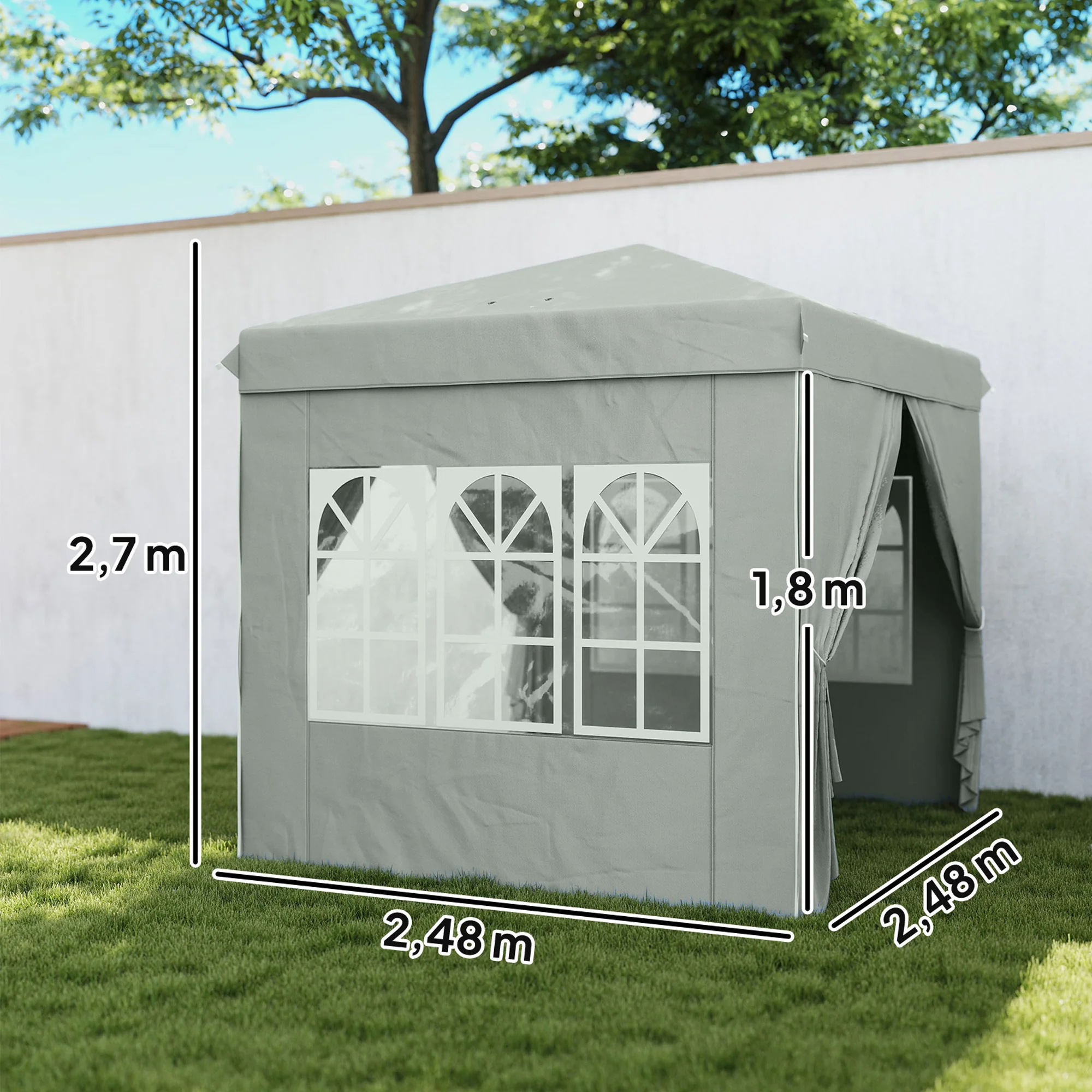 Outsunny Carpa Plegable 2,5x2,5 M Con Altura Ajustable 4 Laterales Upf50+ Gris - Image 3