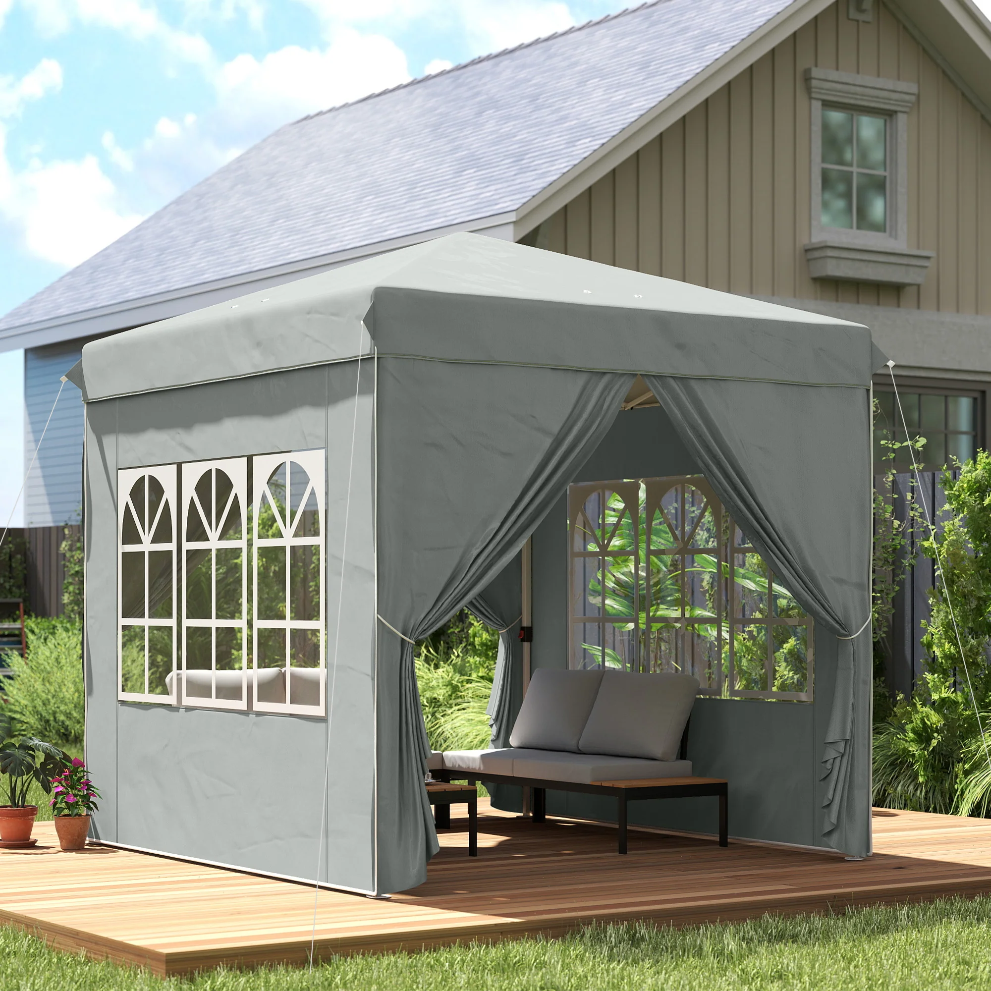 Outsunny Carpa Plegable 2,5x2,5 M Con Altura Ajustable 4 Laterales Upf50+ Gris - Image 4
