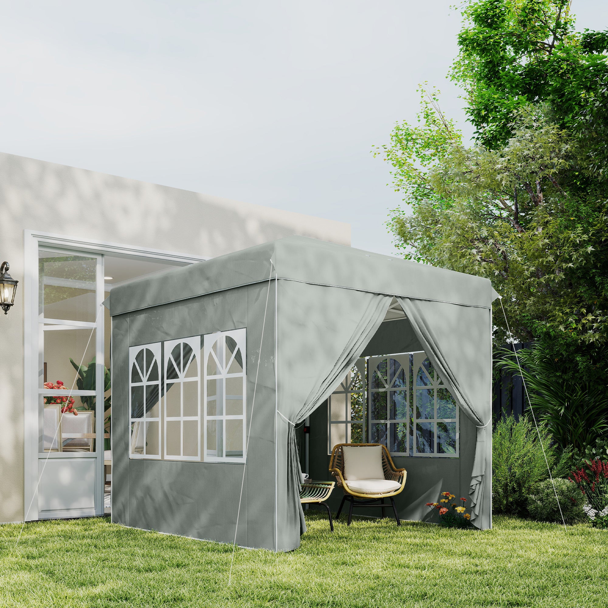 Outsunny Carpa Plegable 2,5x2,5 M Con Altura Ajustable 4 Laterales Upf50+ Gris - Image 5