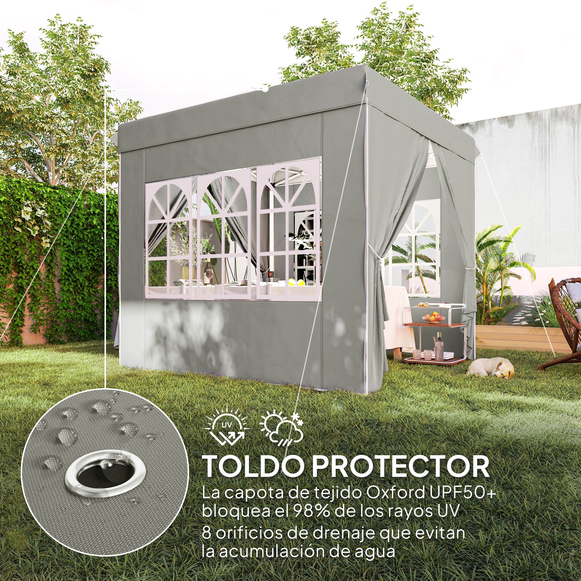 Outsunny Carpa Plegable 2,5x2,5 M Con Altura Ajustable 4 Laterales Upf50+ Gris - Image 6