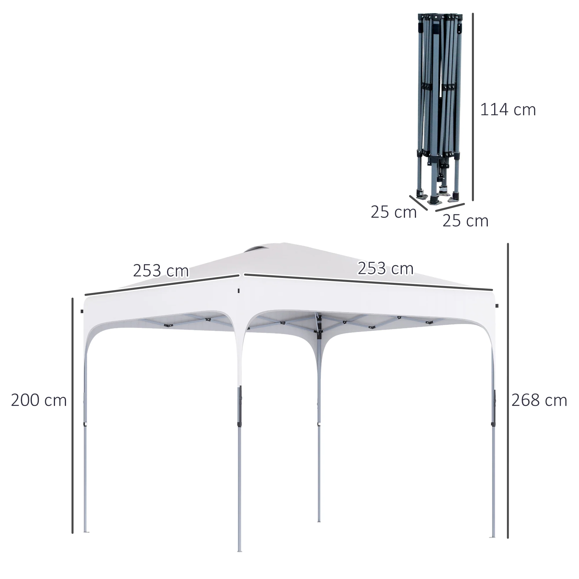 Outsunny Carpa Plegable 2,5x2,5x2,7 M Con Altura Ajustable Anti-uv Blanco - Image 3