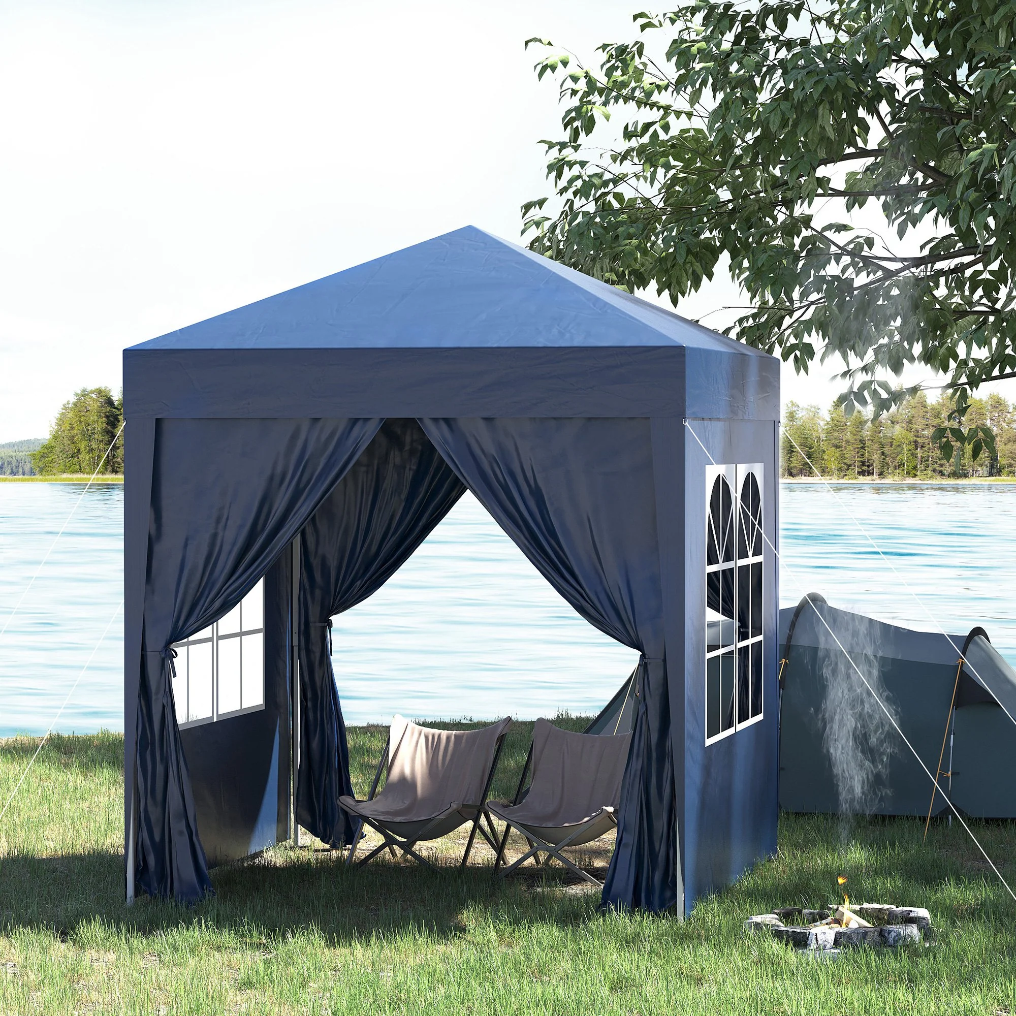 Outsunny Carpa Plegable 2x2m Exterior Con 4 Paredes Y Bolsa De Transporte Azul - Image 2