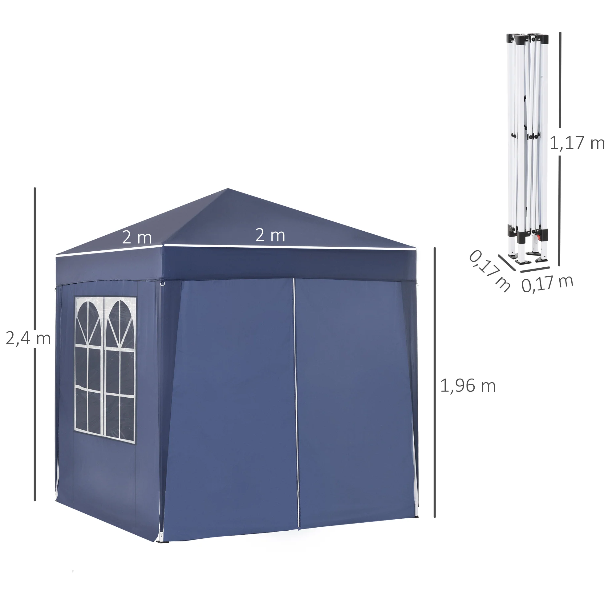 Outsunny Carpa Plegable 2x2m Exterior Con 4 Paredes Y Bolsa De Transporte Azul - Image 3