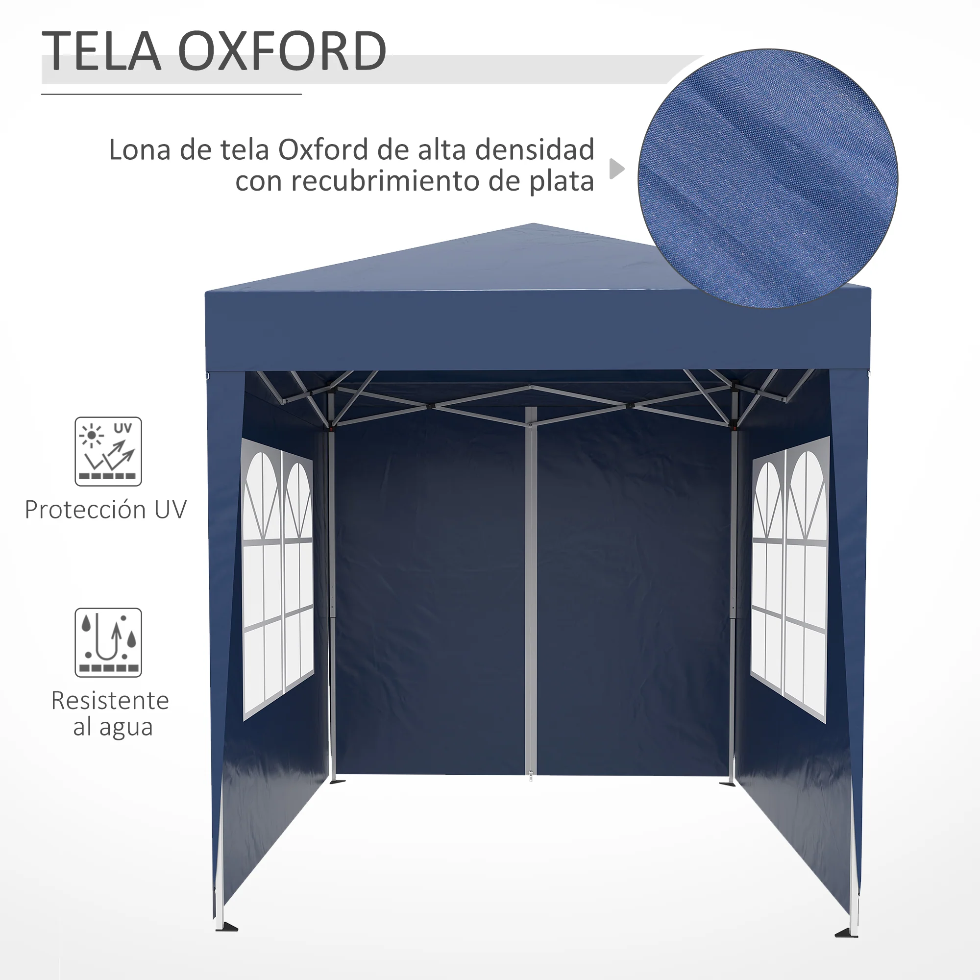Outsunny Carpa Plegable 2x2m Exterior Con 4 Paredes Y Bolsa De Transporte Azul - Image 6