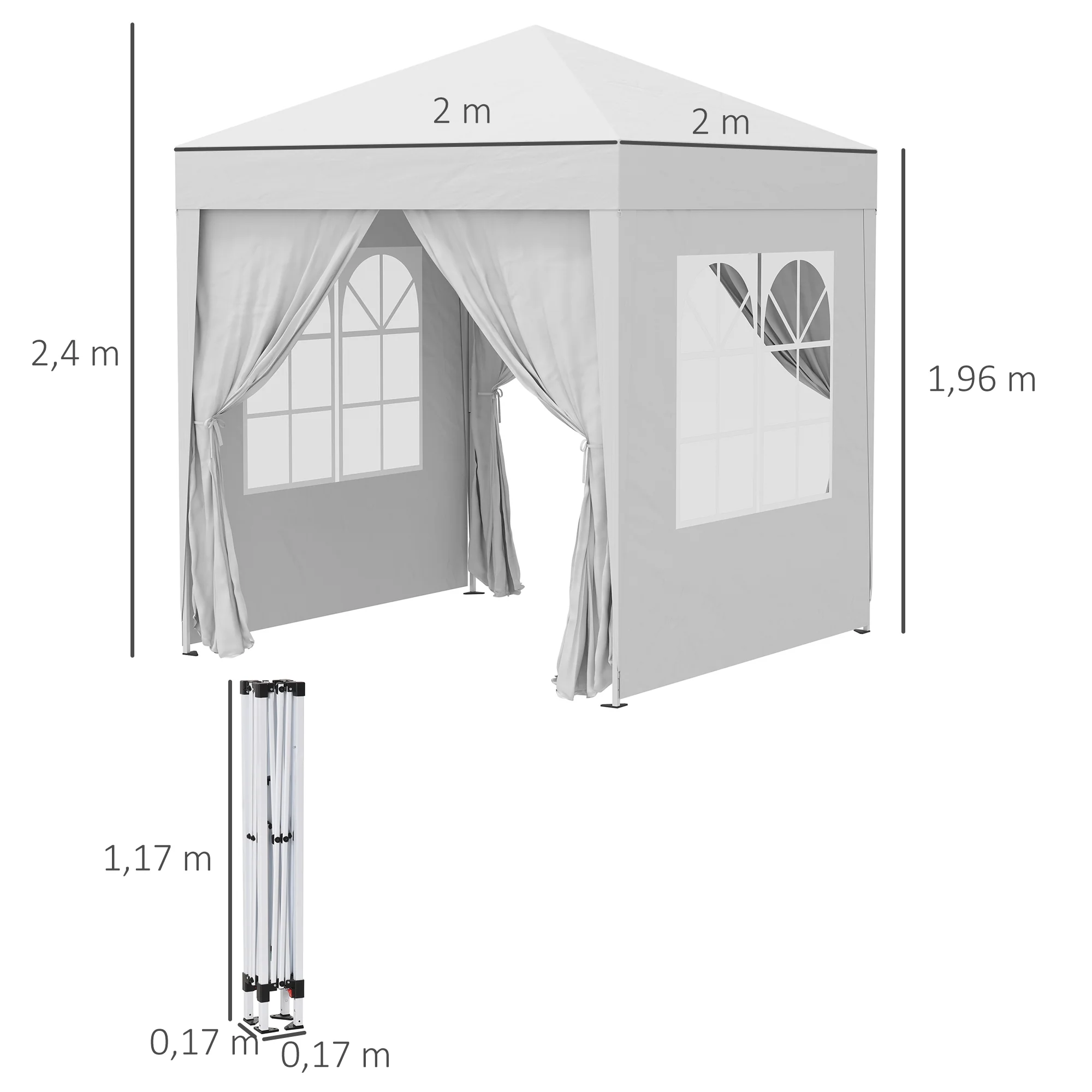 Outsunny Carpa Plegable 2x2m Exterior Con 4 Paredes Y Bolsa De Transporte Blanco - Image 3