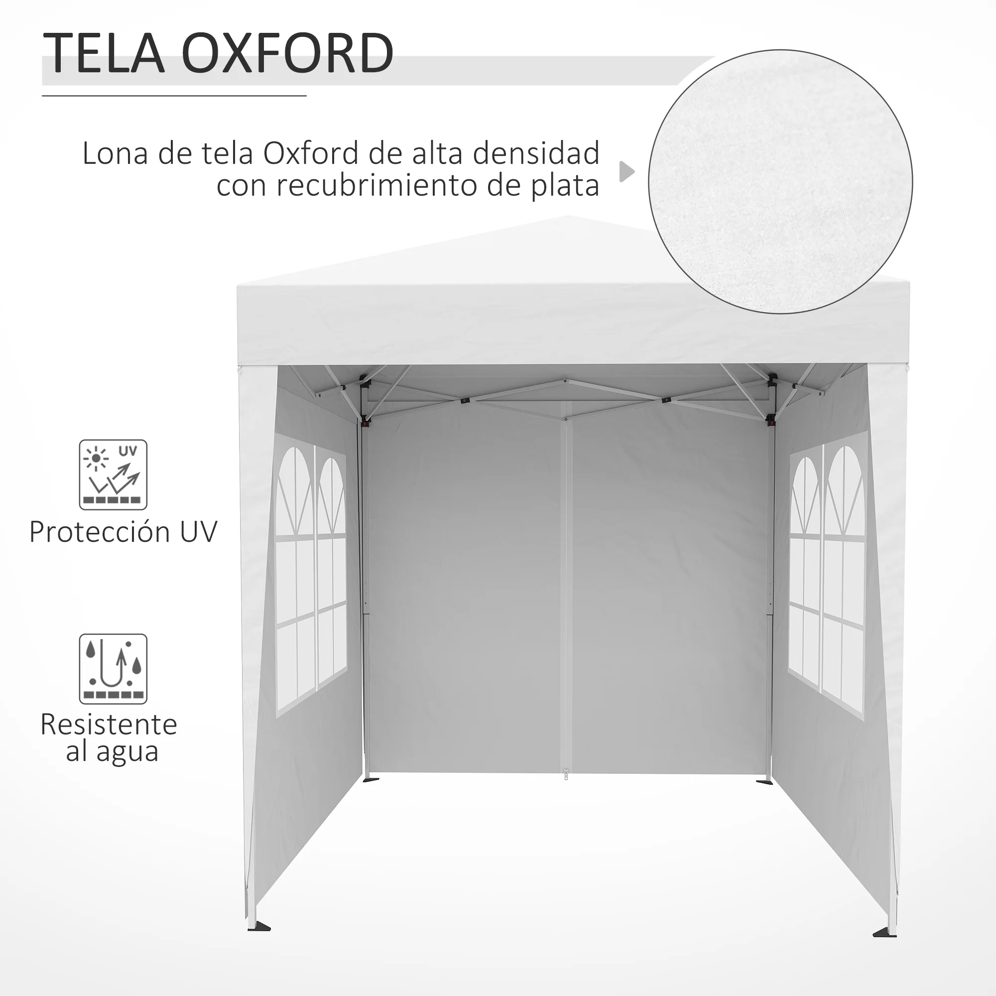 Outsunny Carpa Plegable 2x2m Exterior Con 4 Paredes Y Bolsa De Transporte Blanco - Image 6